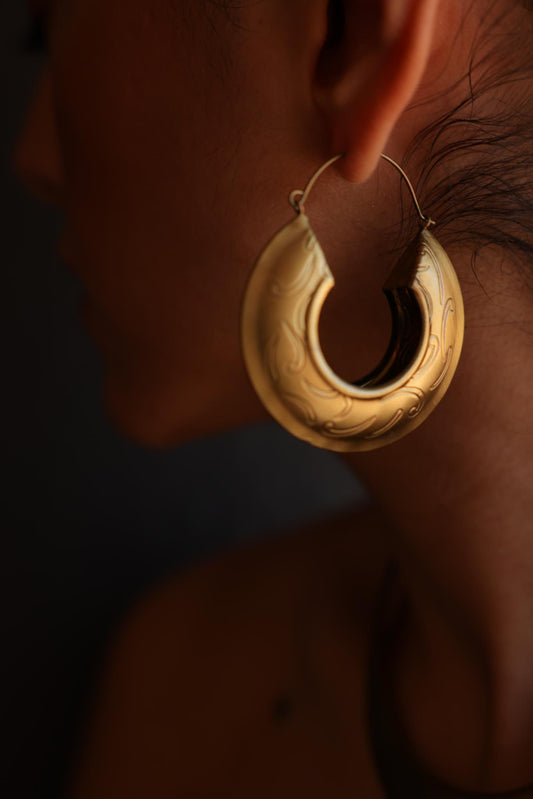 Brass Crescent Hoop Earrings|Vintage Baazaar 