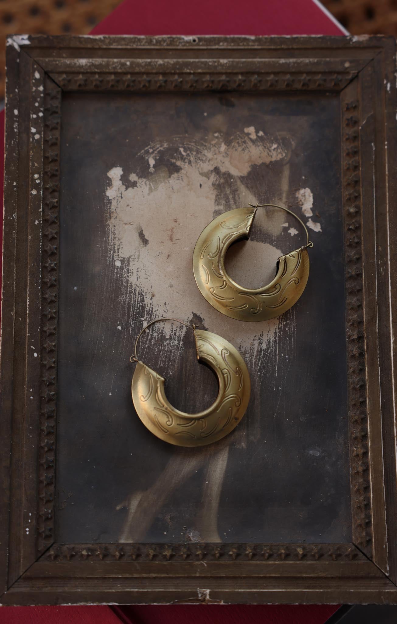Brass Crescent Hoop Earrings|Vintage Baazaar 