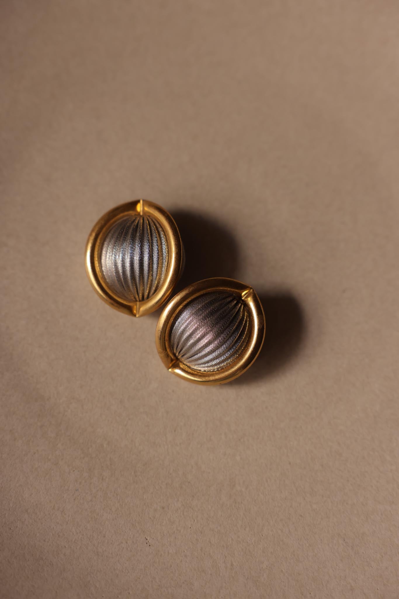 Two-Tone Ribbed Dome Clip-On Earrings