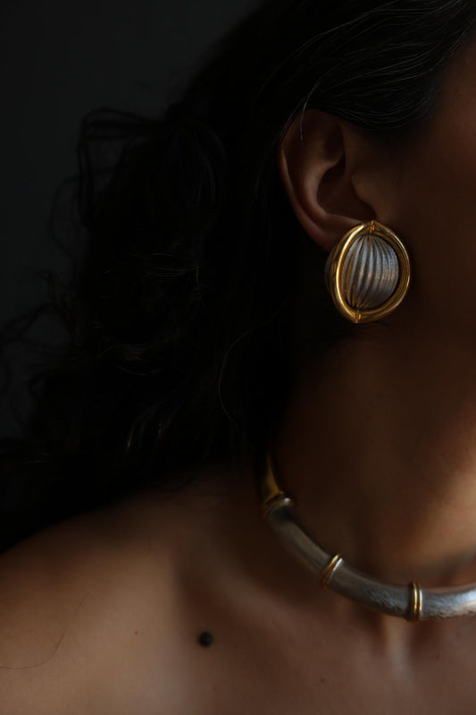 Two-Tone Ribbed Dome Clip-On Earrings