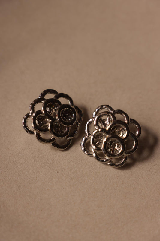 Silver-Tone Floral Cluster Clip-On Earrings