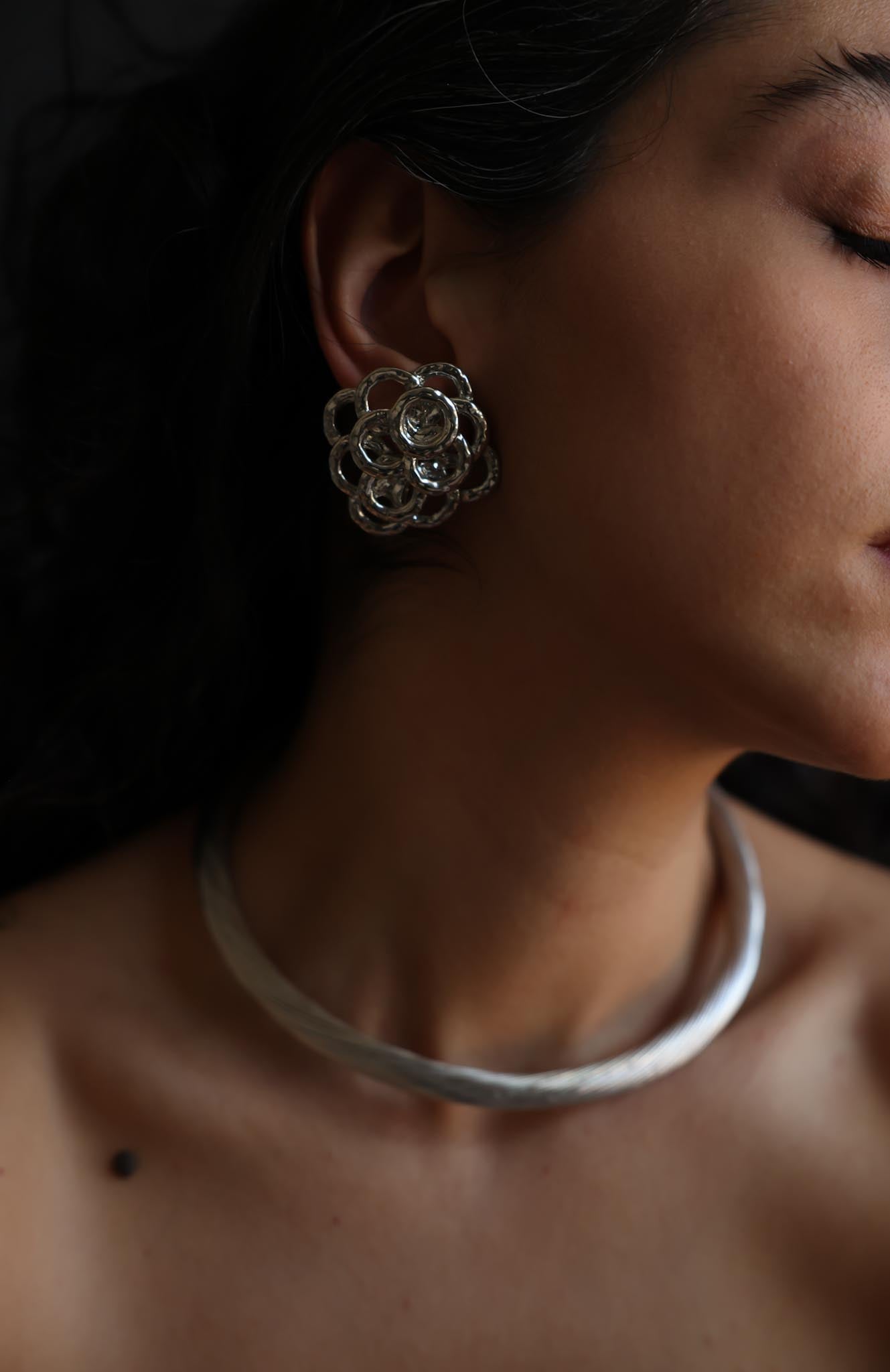 Silver-Tone Floral Cluster Clip-On Earrings