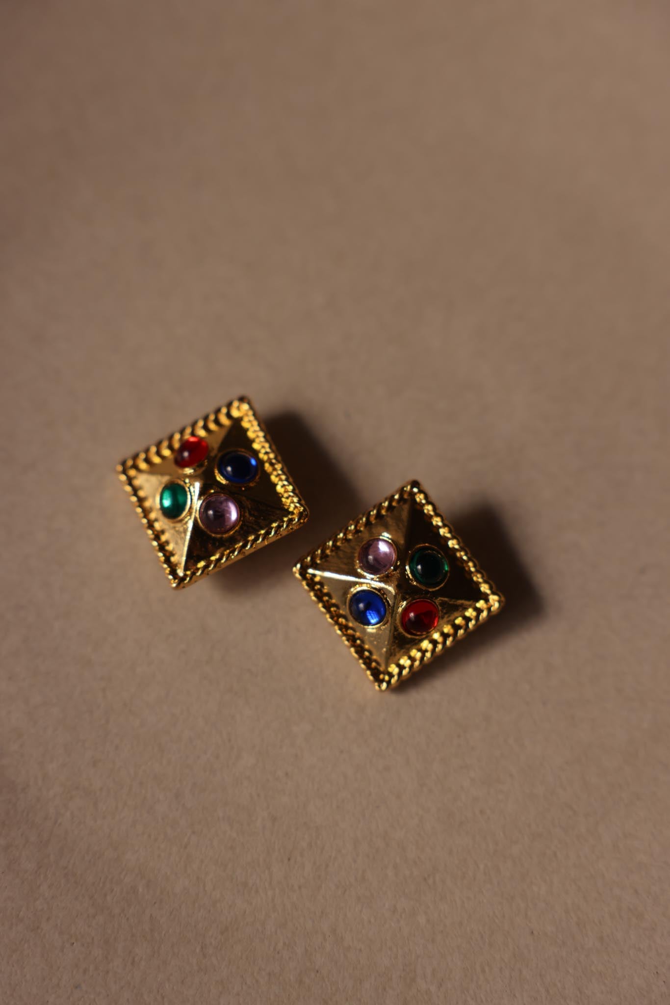 Multicolor Rhinestone Square Clip-On Earrings