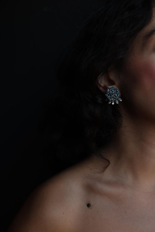 Blue and Clear Rhinestone Clip-On Earrings