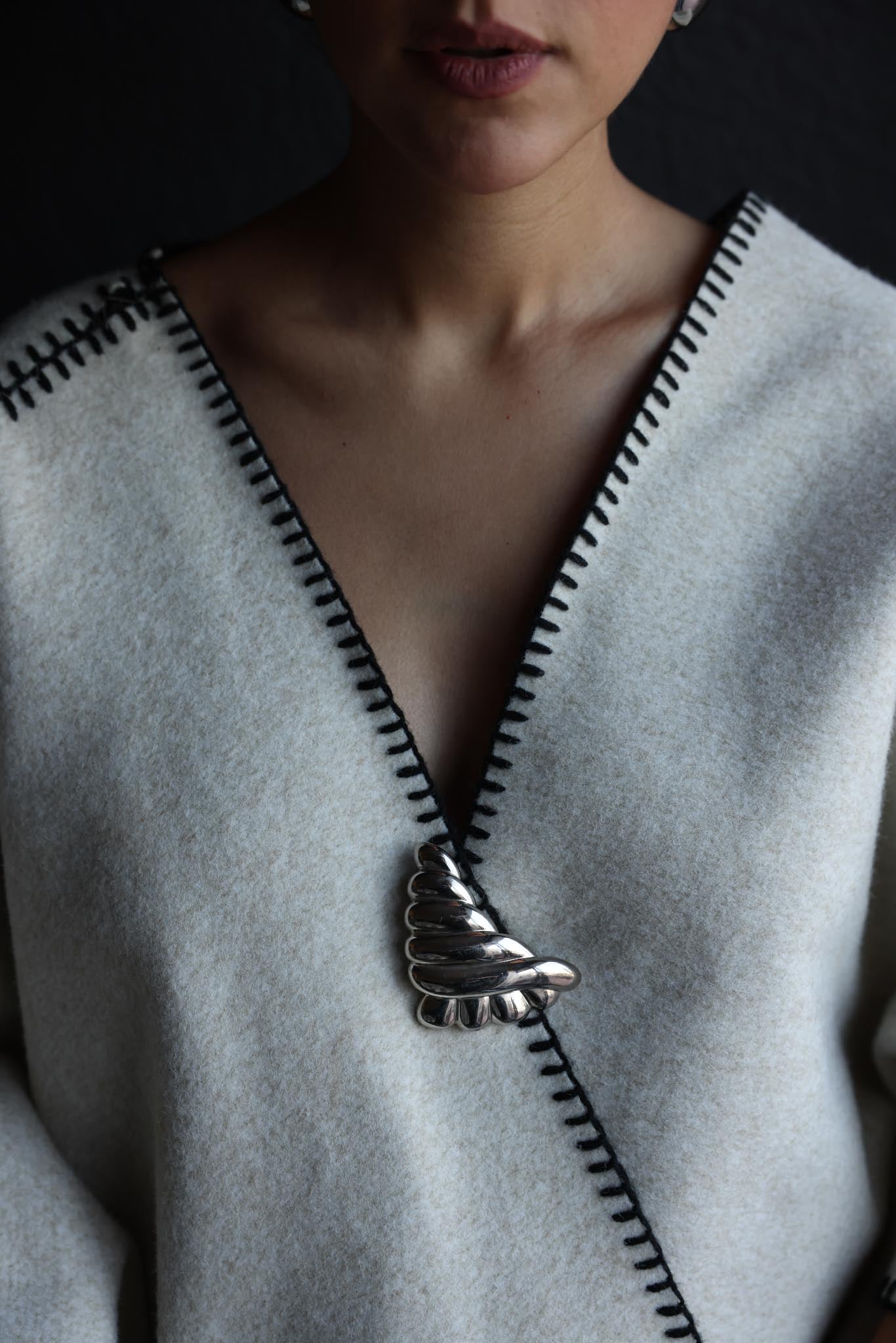 Silver-Tone Sculptural Brooch