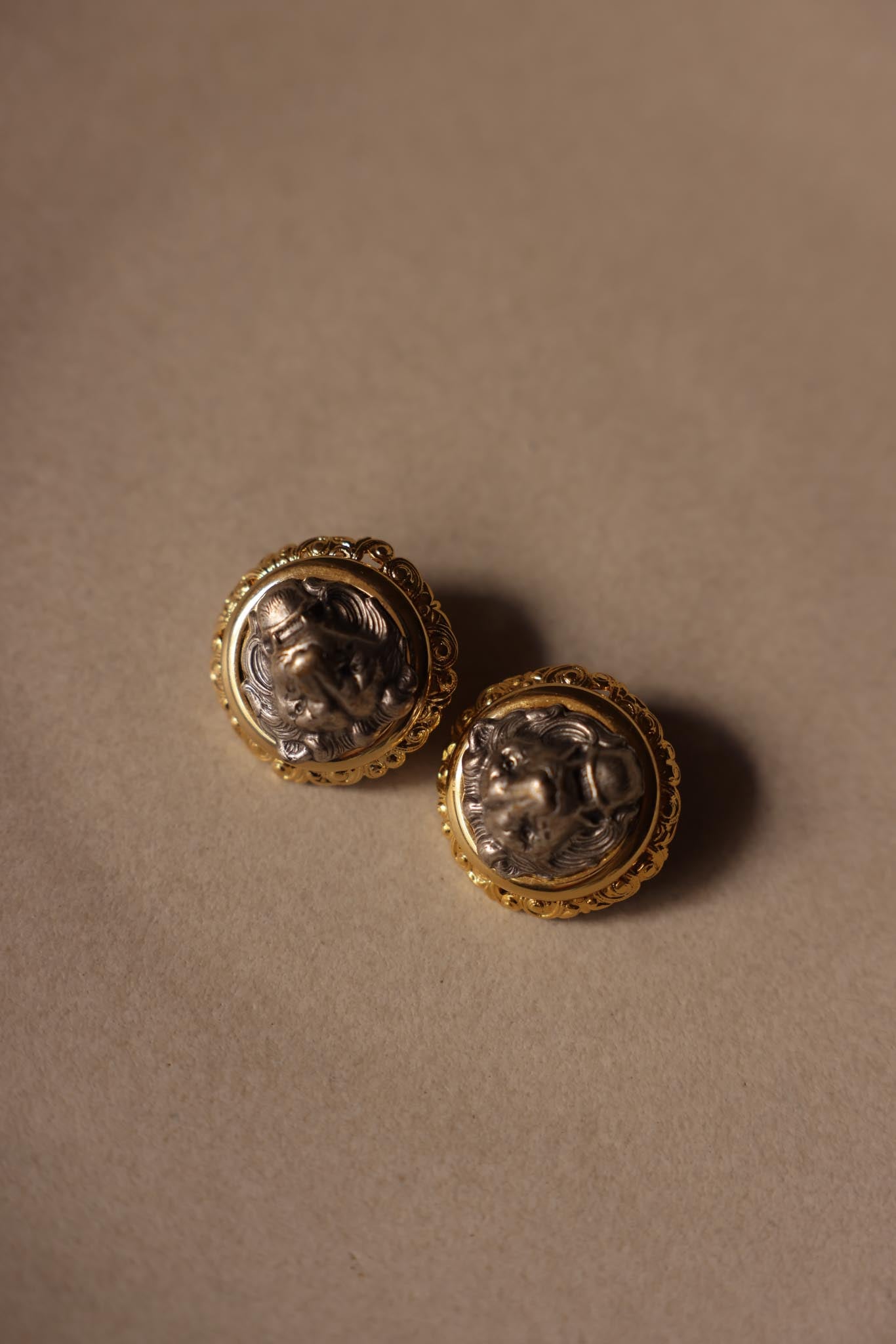 Two-Tone Lion Head Clip-On Earrings