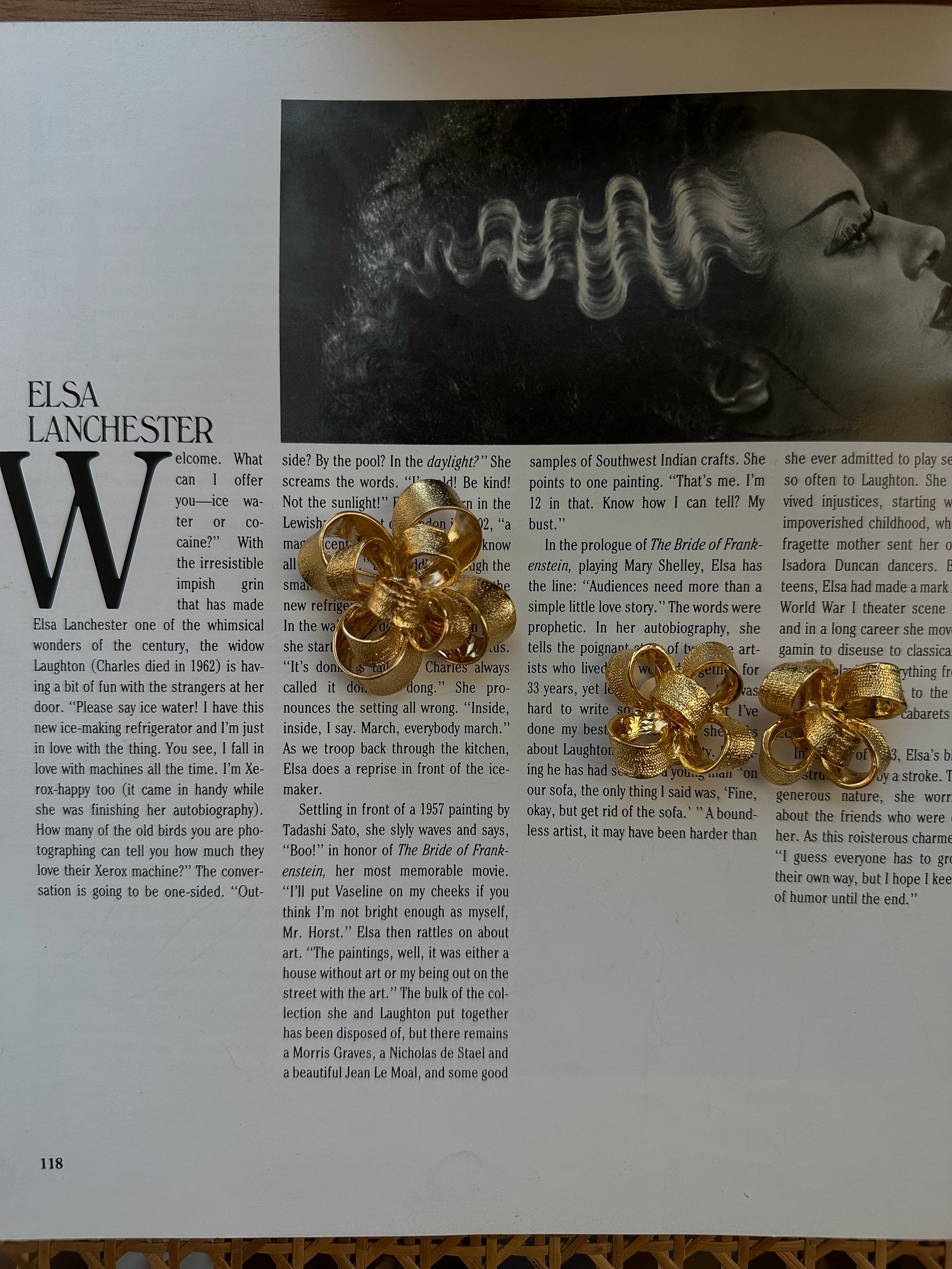KJL Textured Gold Tone Earrings & Brooch|Vintage Baazaar 