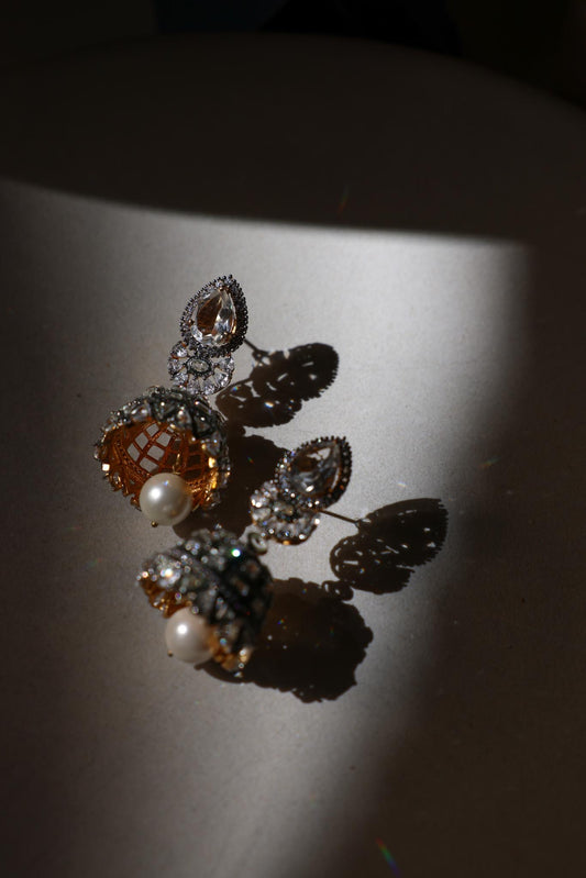 Indian Jhumka-Style Crystal Drop Earrings