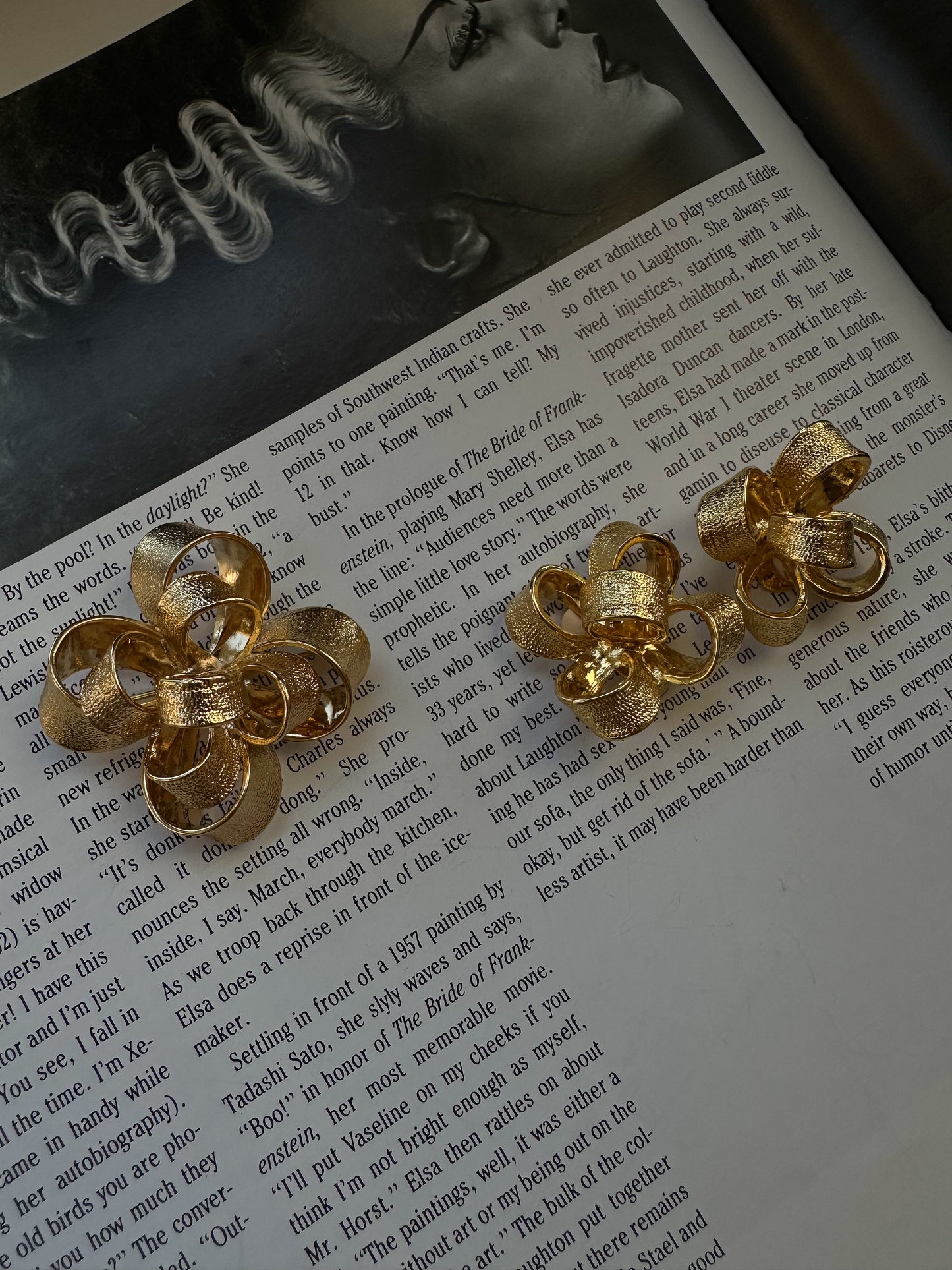 KJL Textured Gold Tone Earrings & Brooch|Vintage Baazaar 