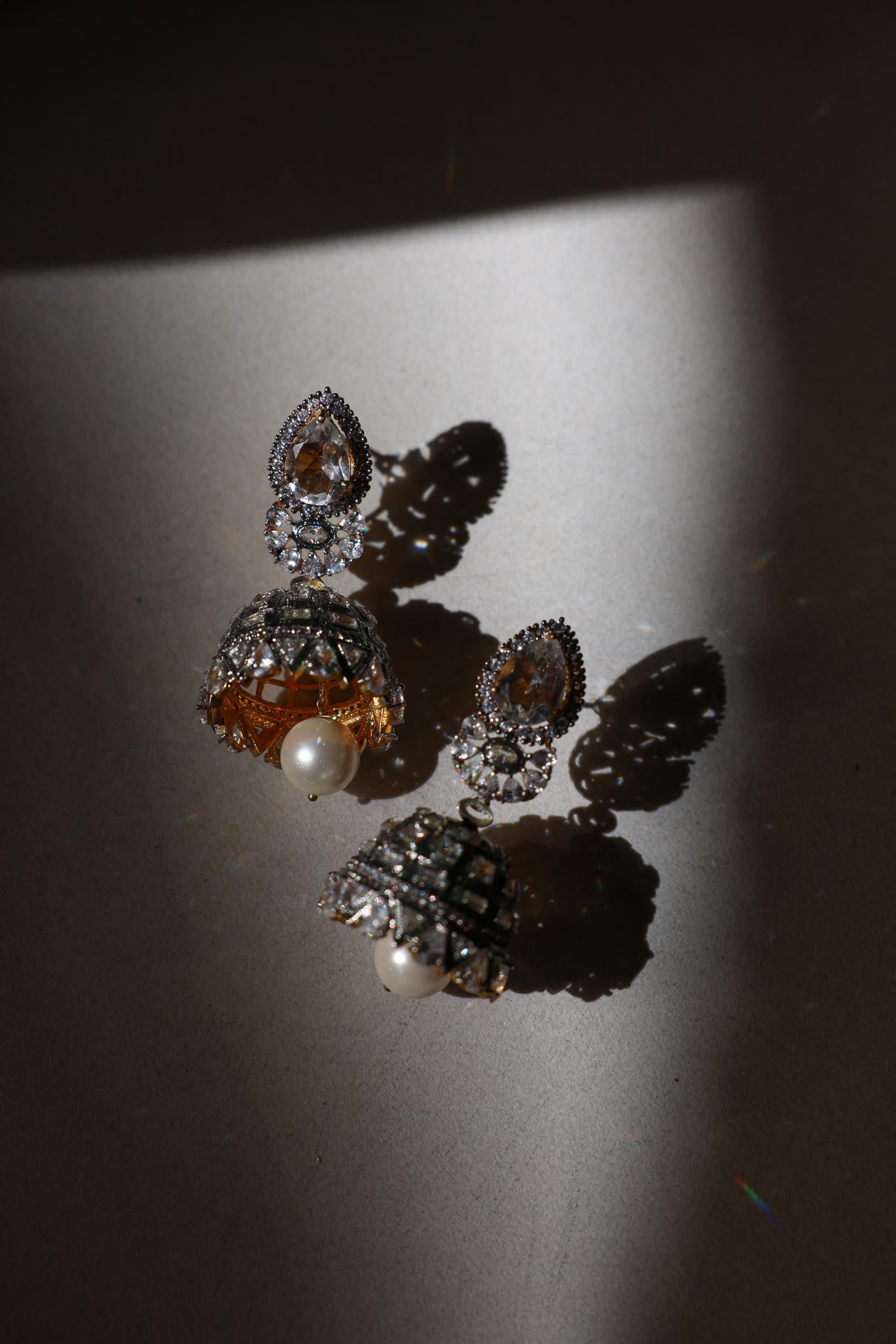 Indian Jhumka-Style Crystal Drop Earrings