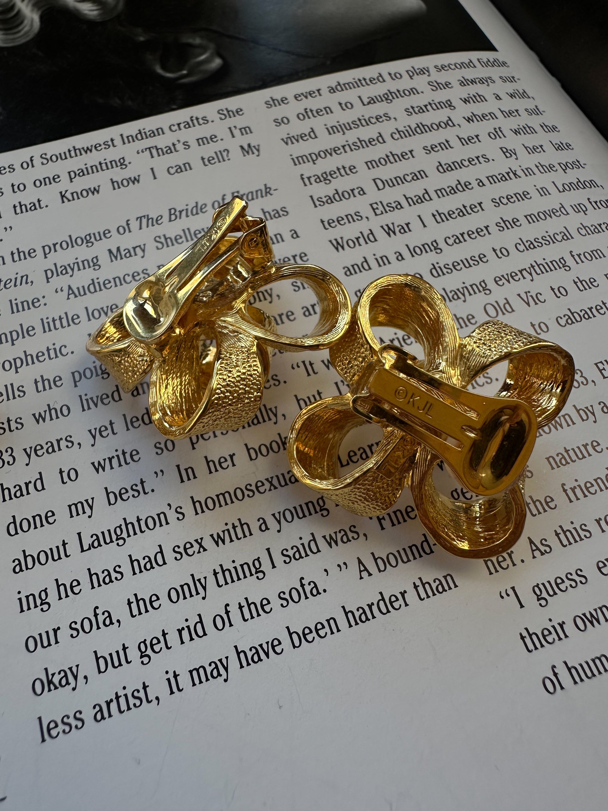 KJL Textured Gold Tone Earrings & Brooch|Vintage Baazaar 