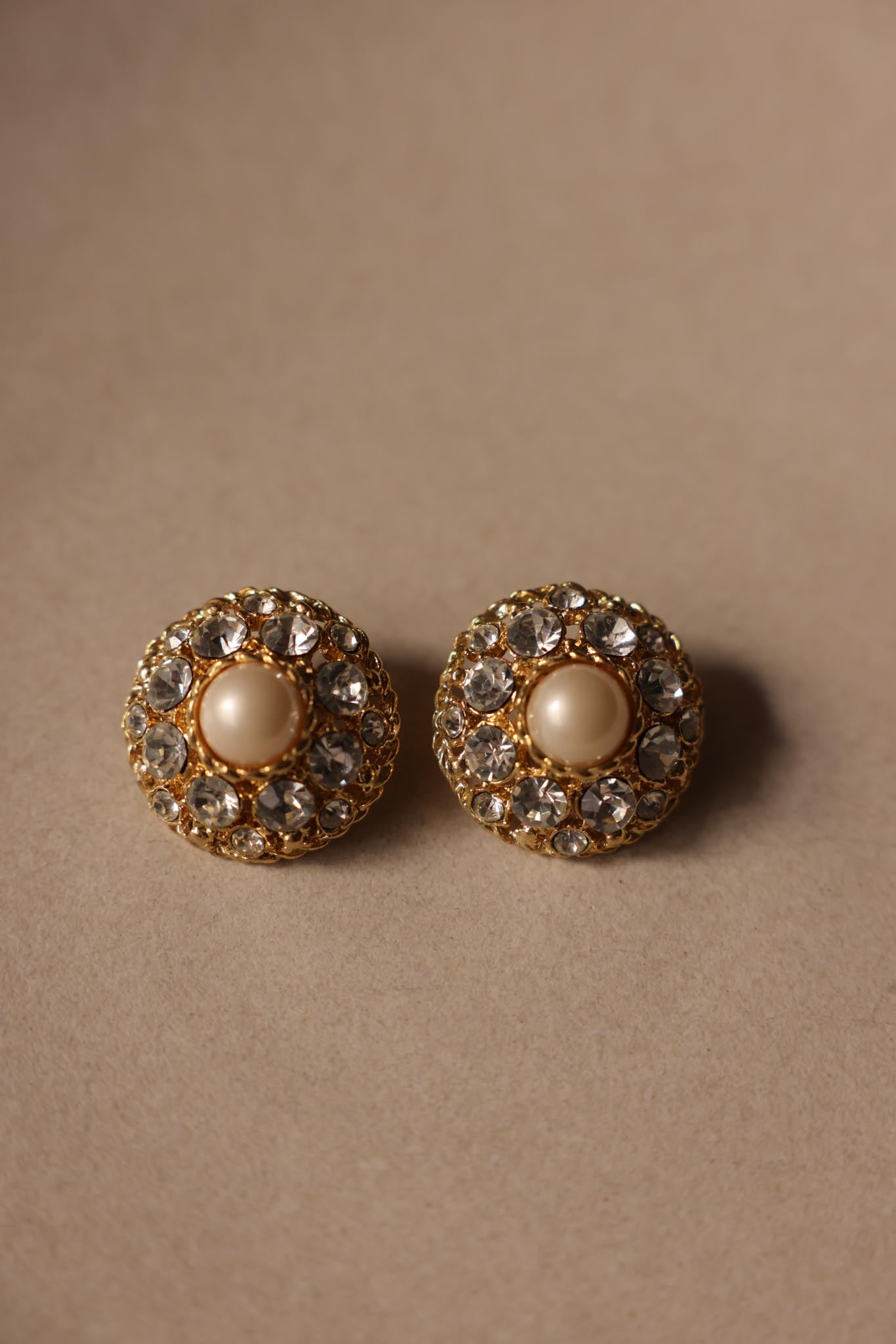 Gold Tone Rhinestone Faux Pearl Clip-On Earrings