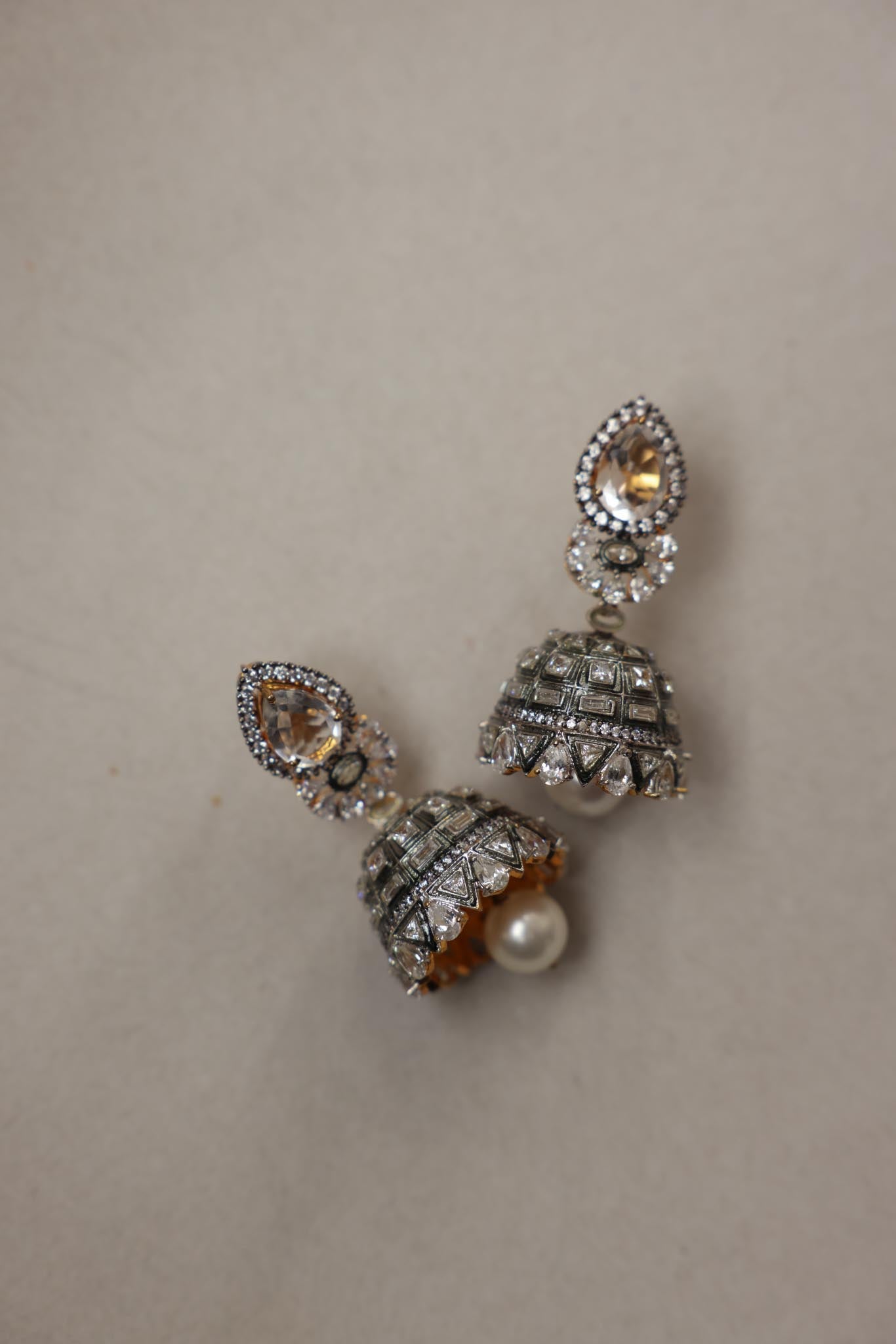 Indian Jhumka-Style Crystal Drop Earrings