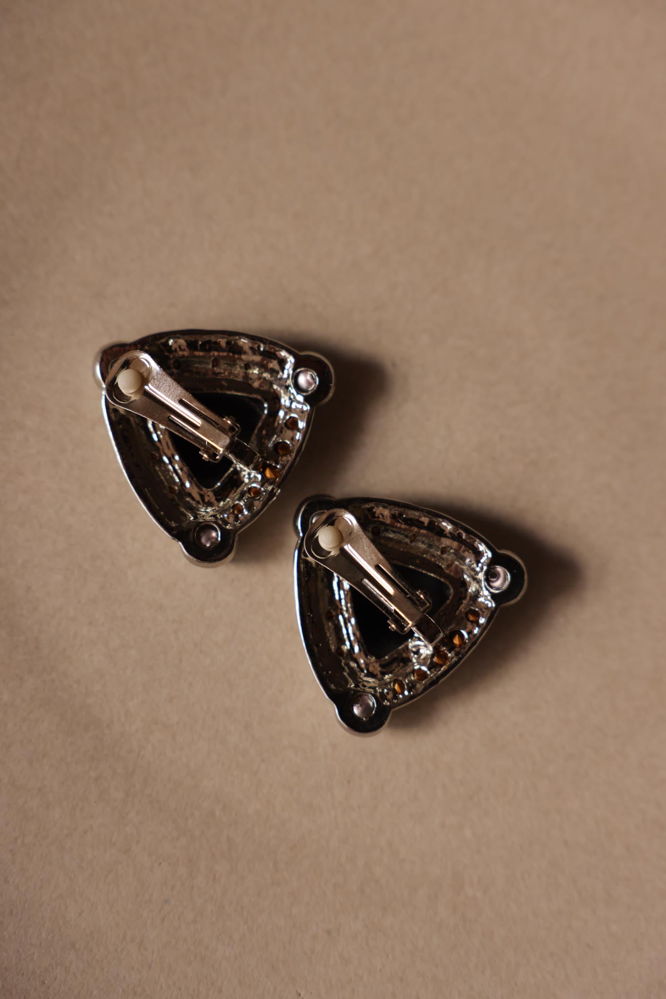 Triangle Rhinestone Faux Pearl Clip-On Earrings|Vintage Baazaar 