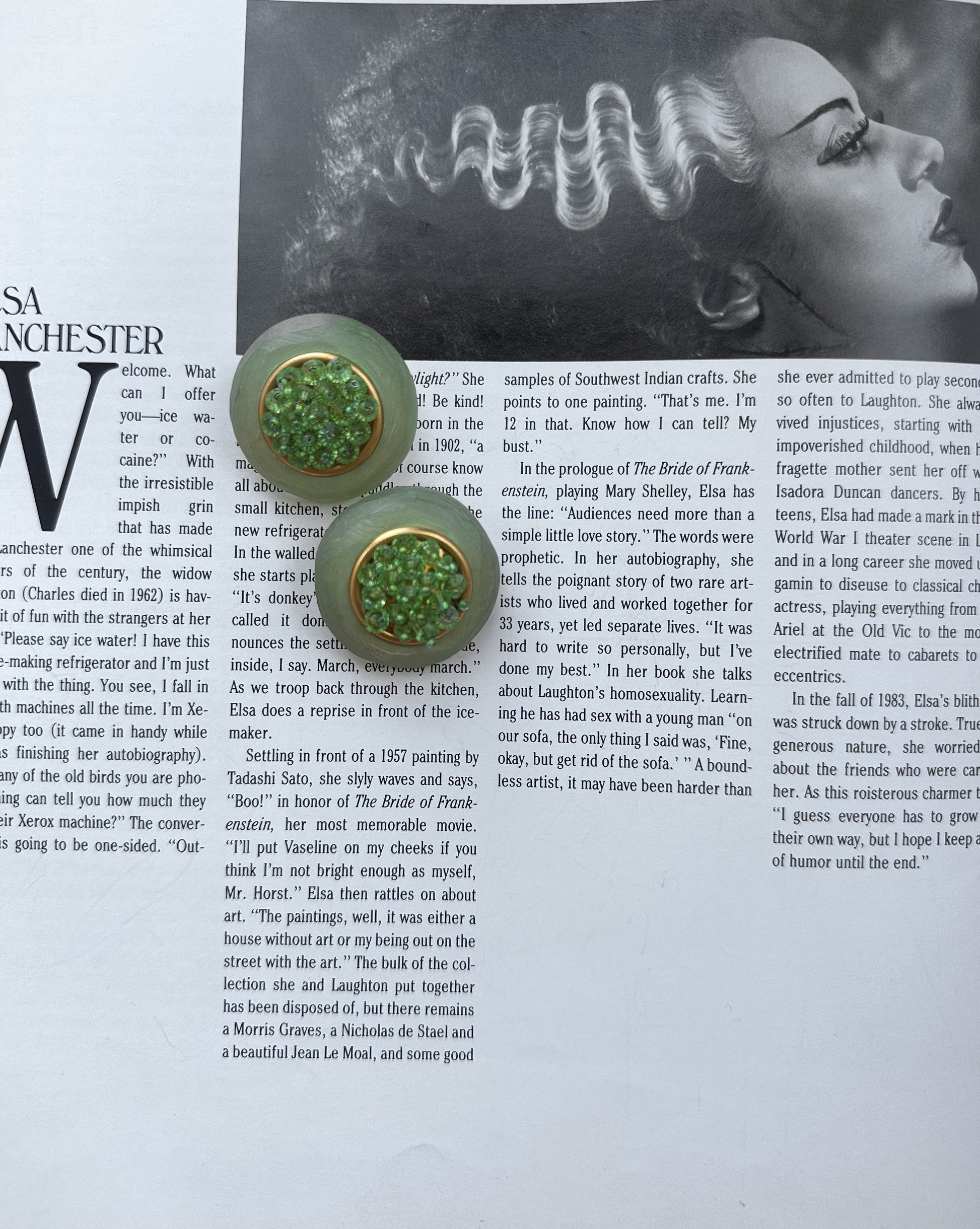 Green Beaded Dome Earrings|Vintage Baazaar 