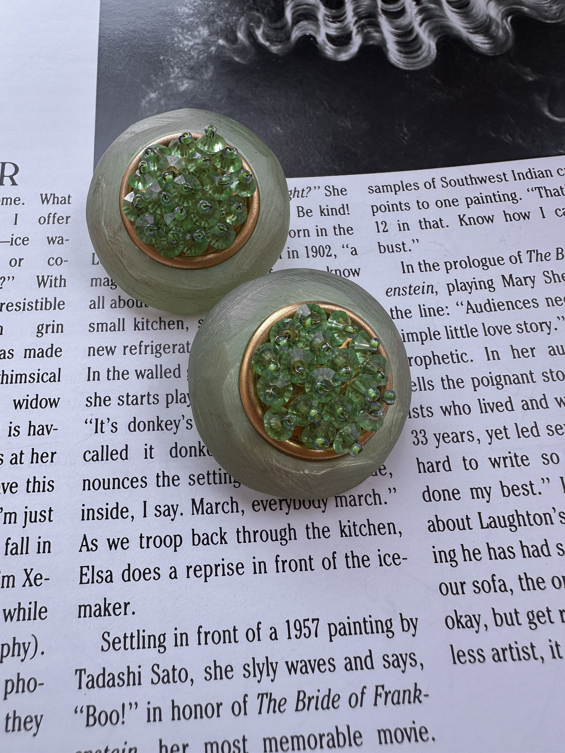 Green Beaded Dome Earrings|Vintage Baazaar 