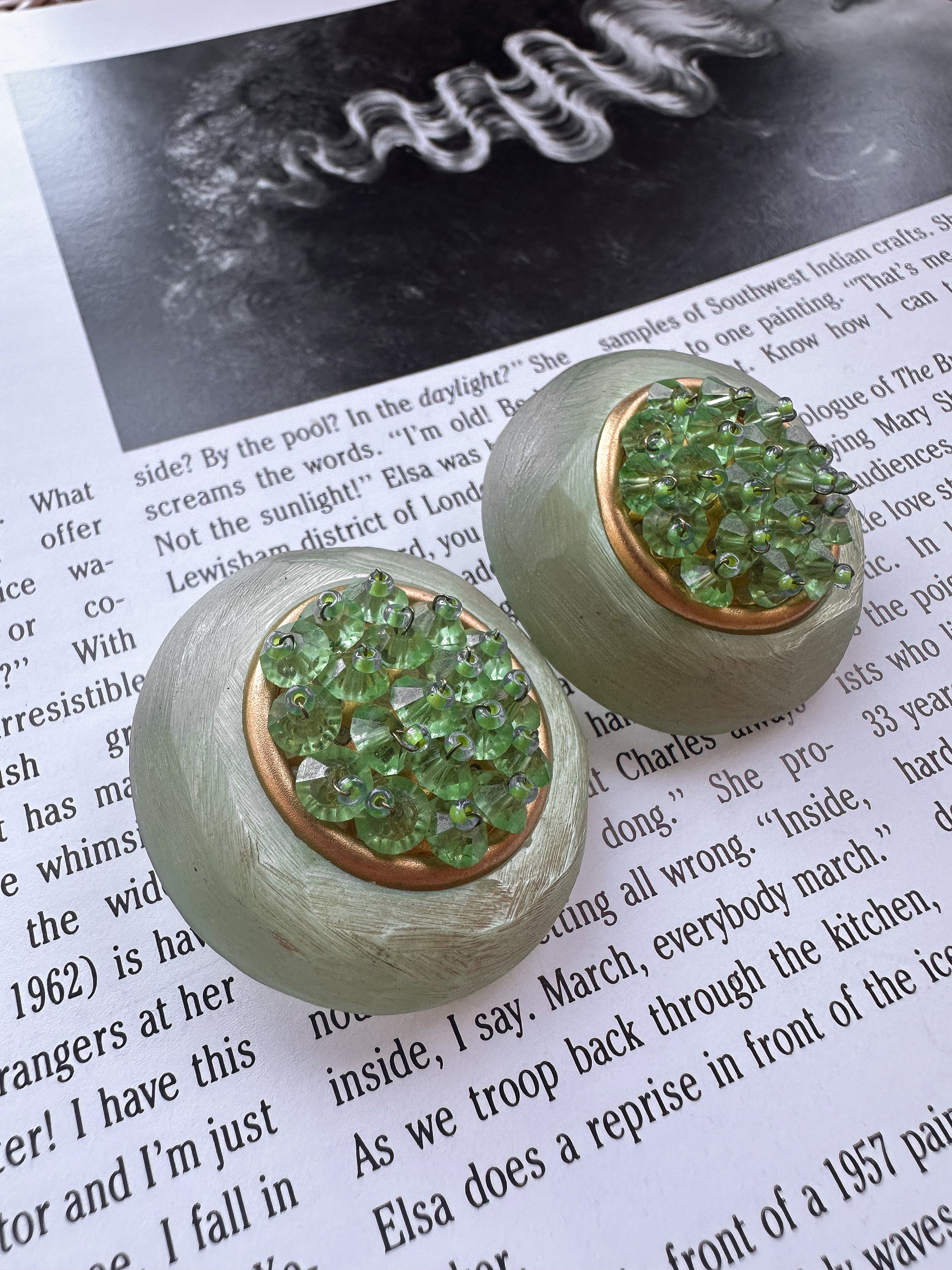 Green Beaded Dome Earrings|Vintage Baazaar 