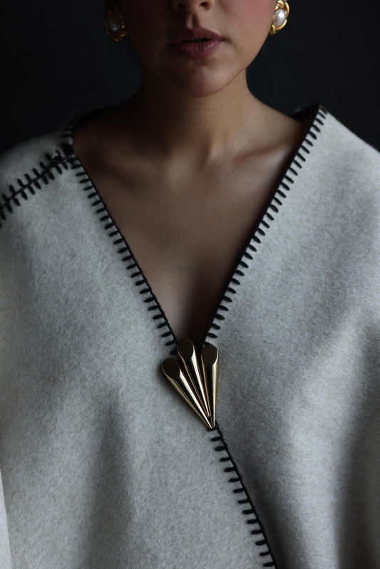 Gold-Tone Geometric Fan Brooch