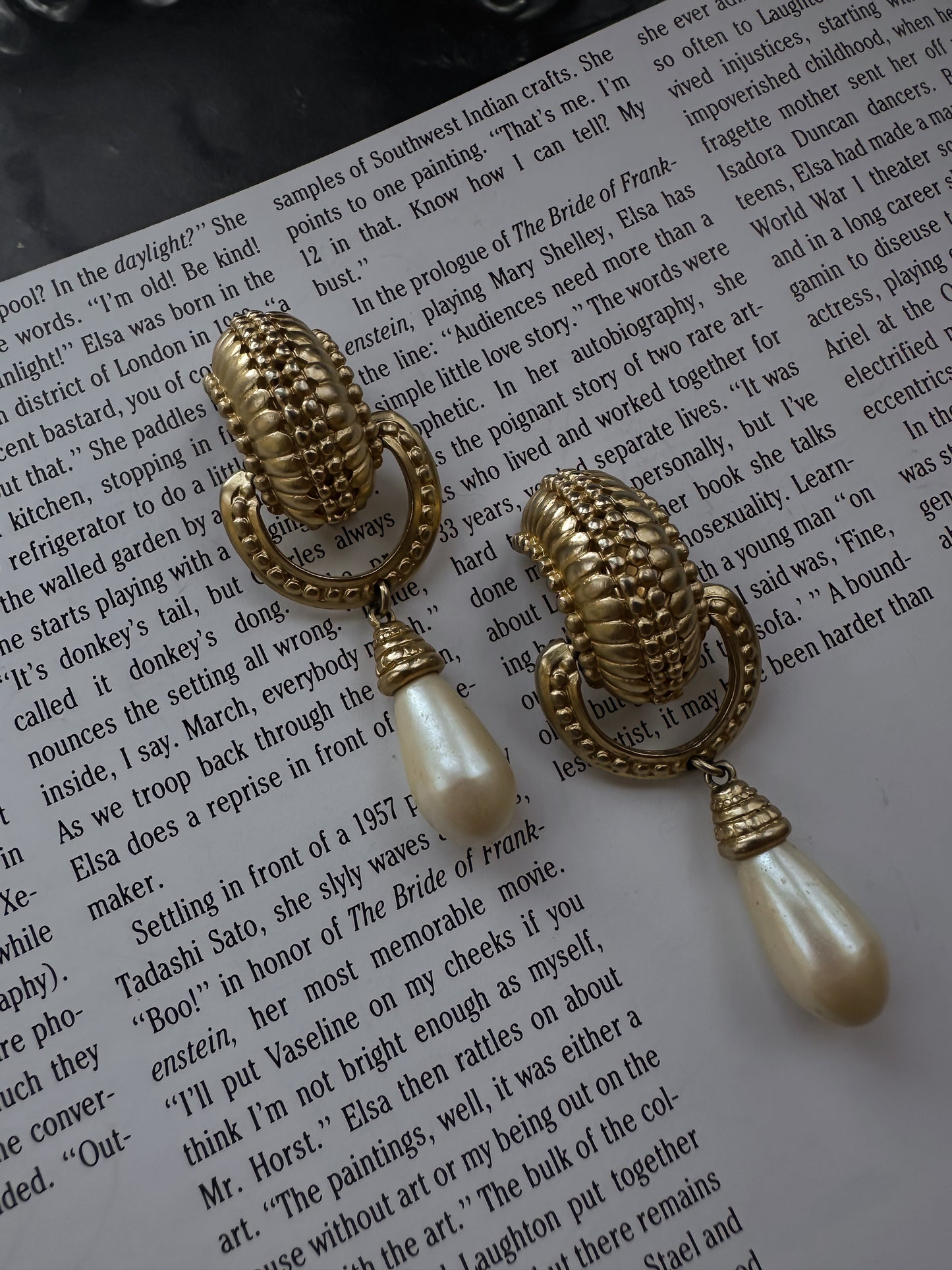 Gilbert Gold Tone & Faux Pearl Statement Earrings|Vintage Baazaar 