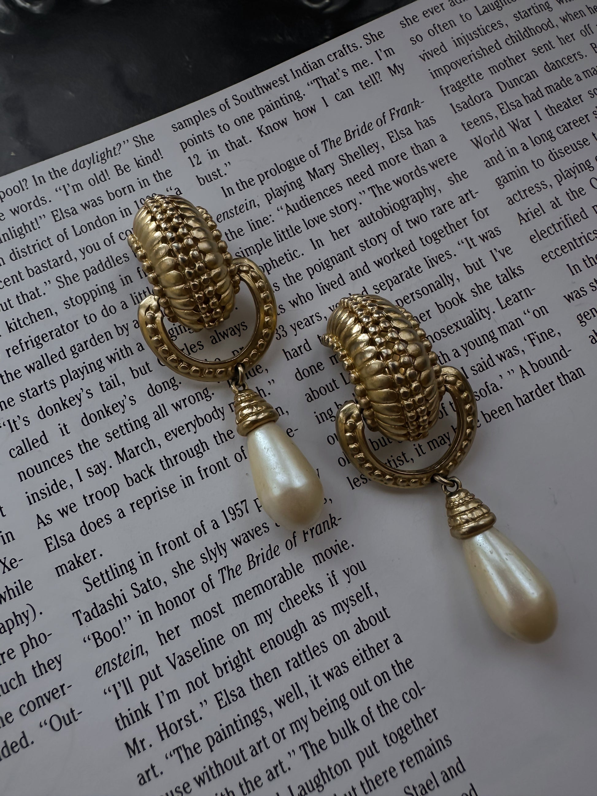 Gilbert Gold Tone & Faux Pearl Statement Earrings|Vintage Baazaar 
