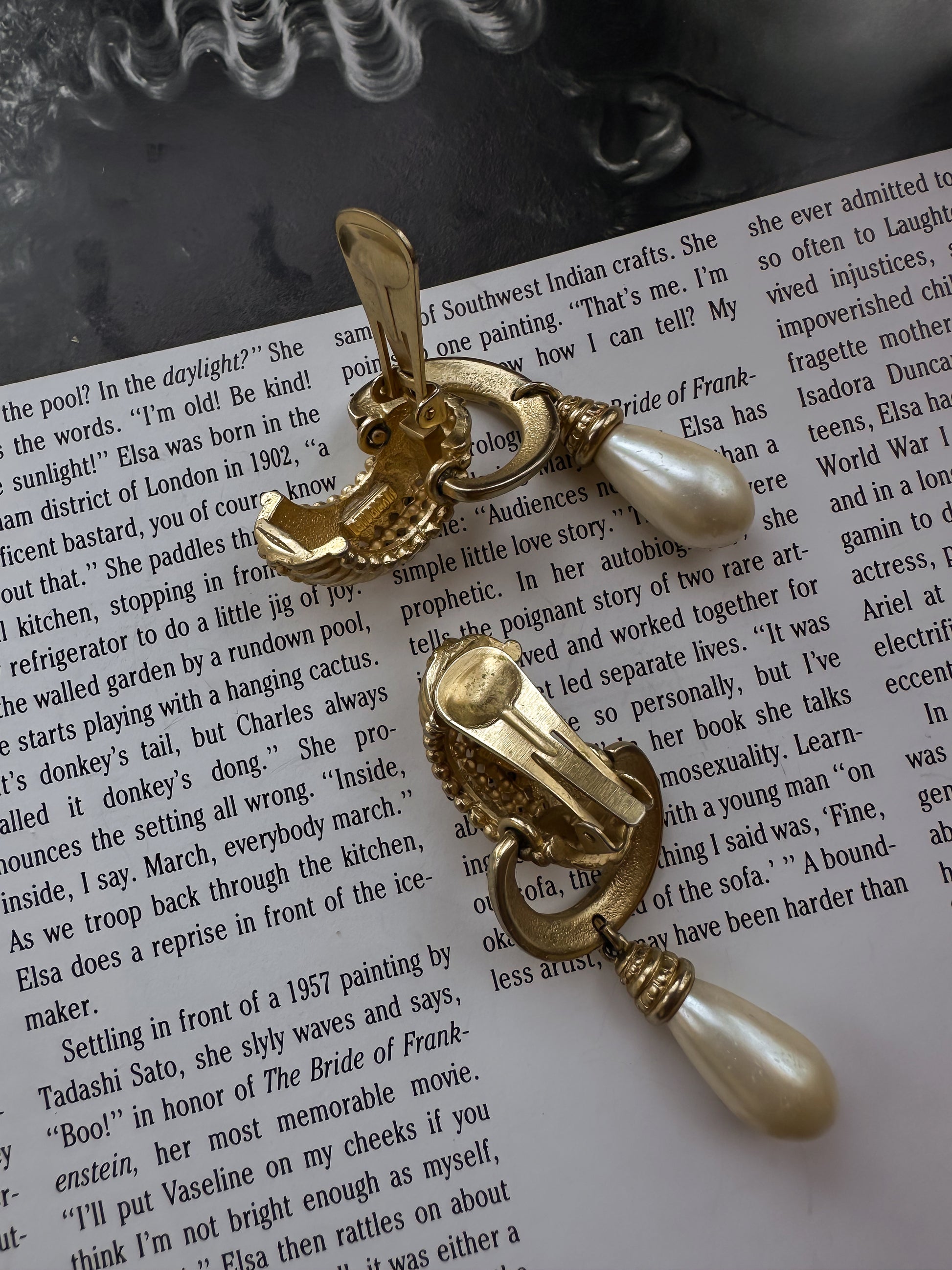 Gilbert Gold Tone & Faux Pearl Statement Earrings|Vintage Baazaar 
