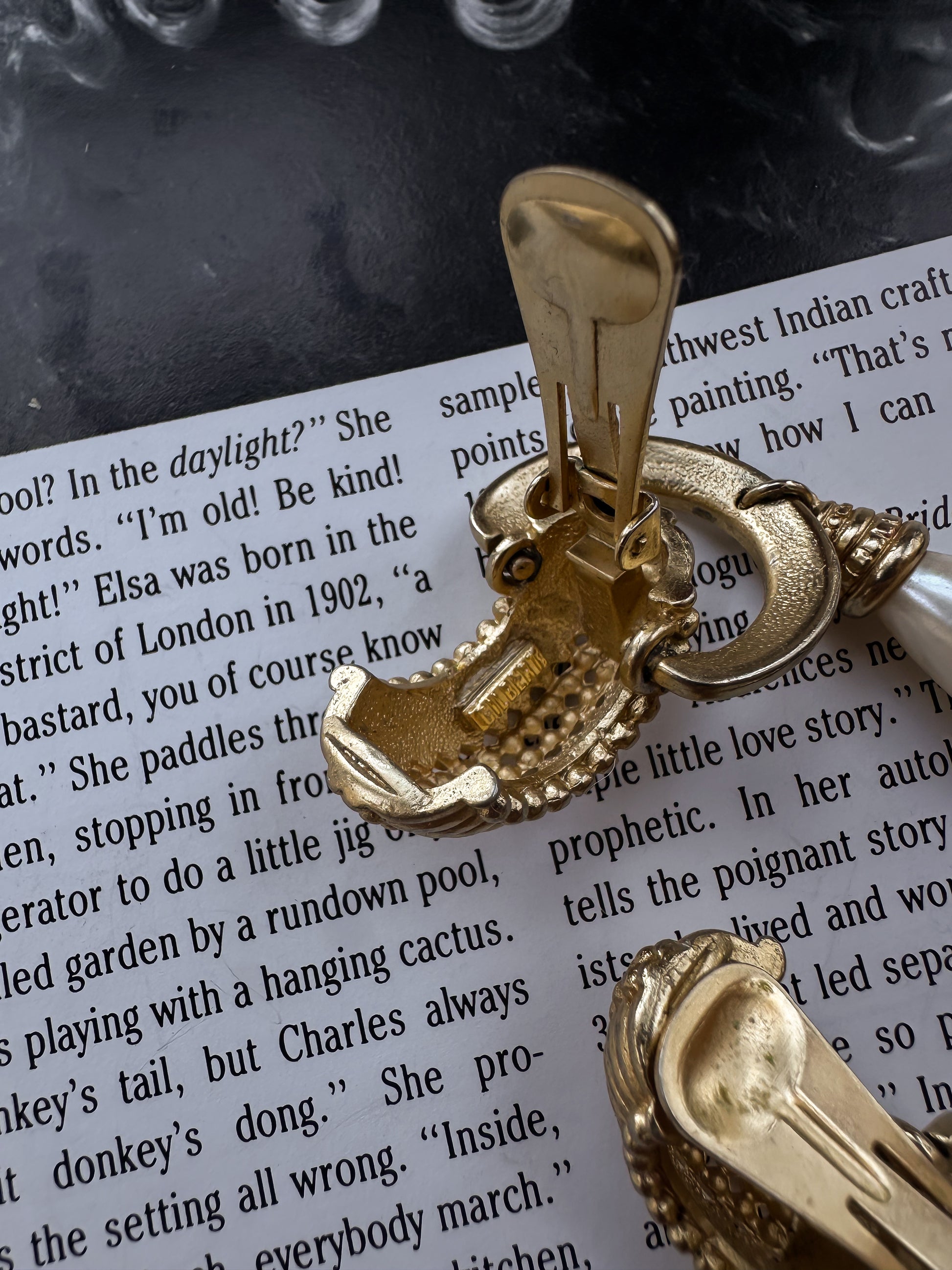 Gilbert Gold Tone & Faux Pearl Statement Earrings|Vintage Baazaar 
