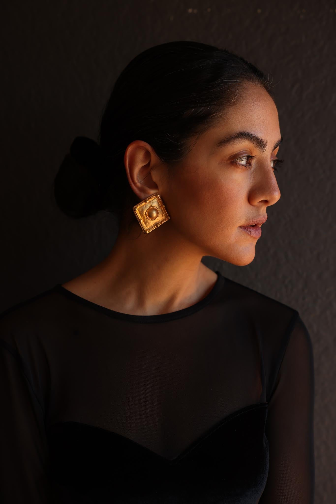 Regal Gold Medallion Clip-On Earrings|Vintage Baazaar 
