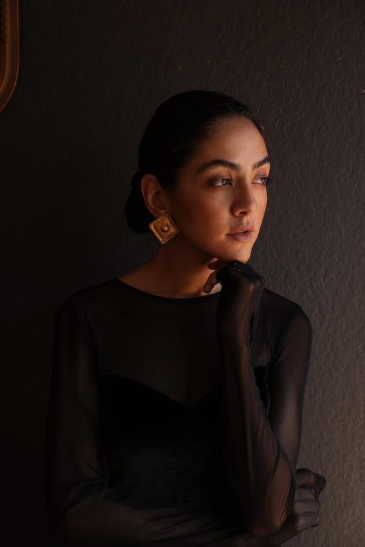 Regal Gold Medallion Clip-On Earrings|Vintage Baazaar 