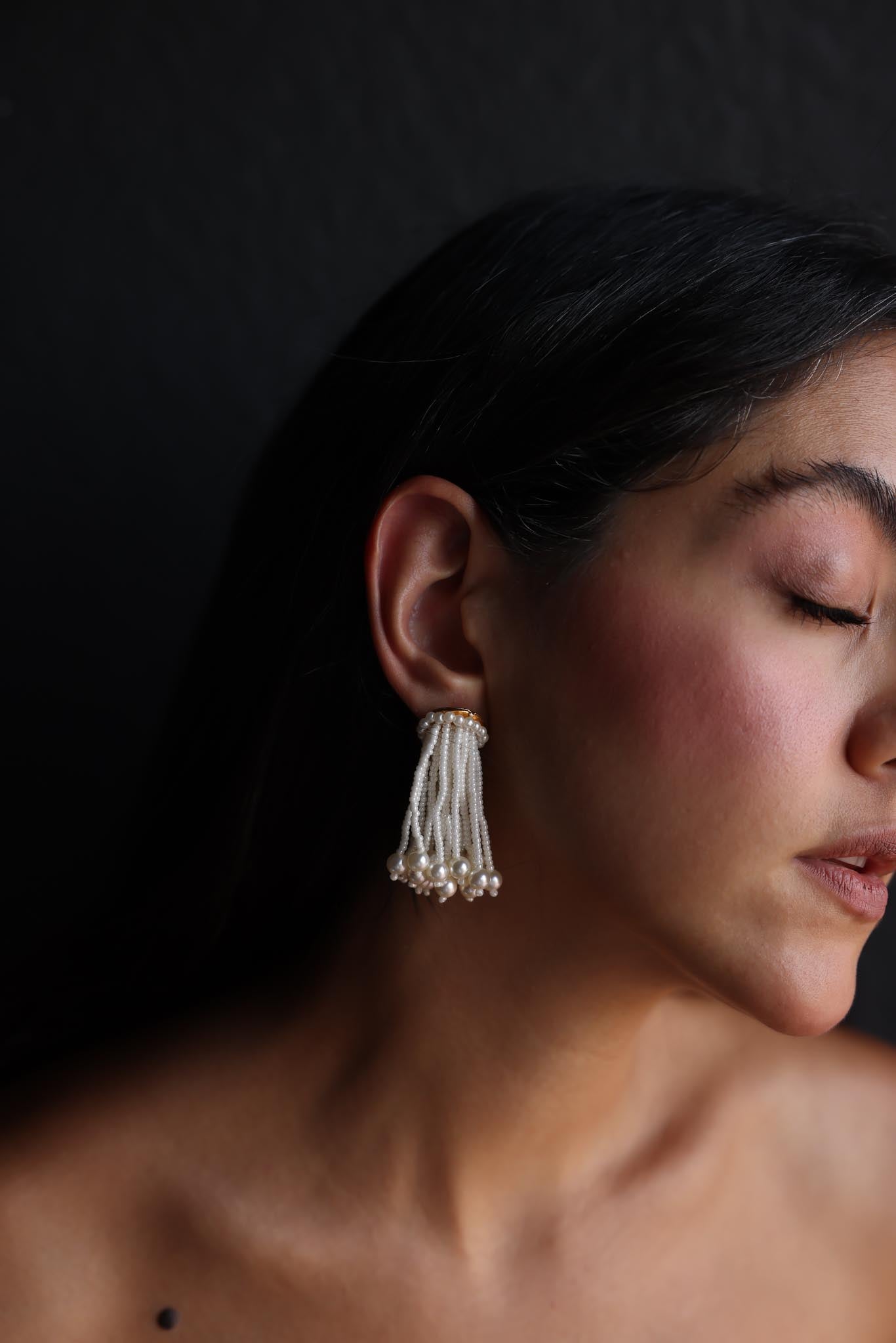 Pearl Tassel Dangle Earrings|Vintage Baazaar 