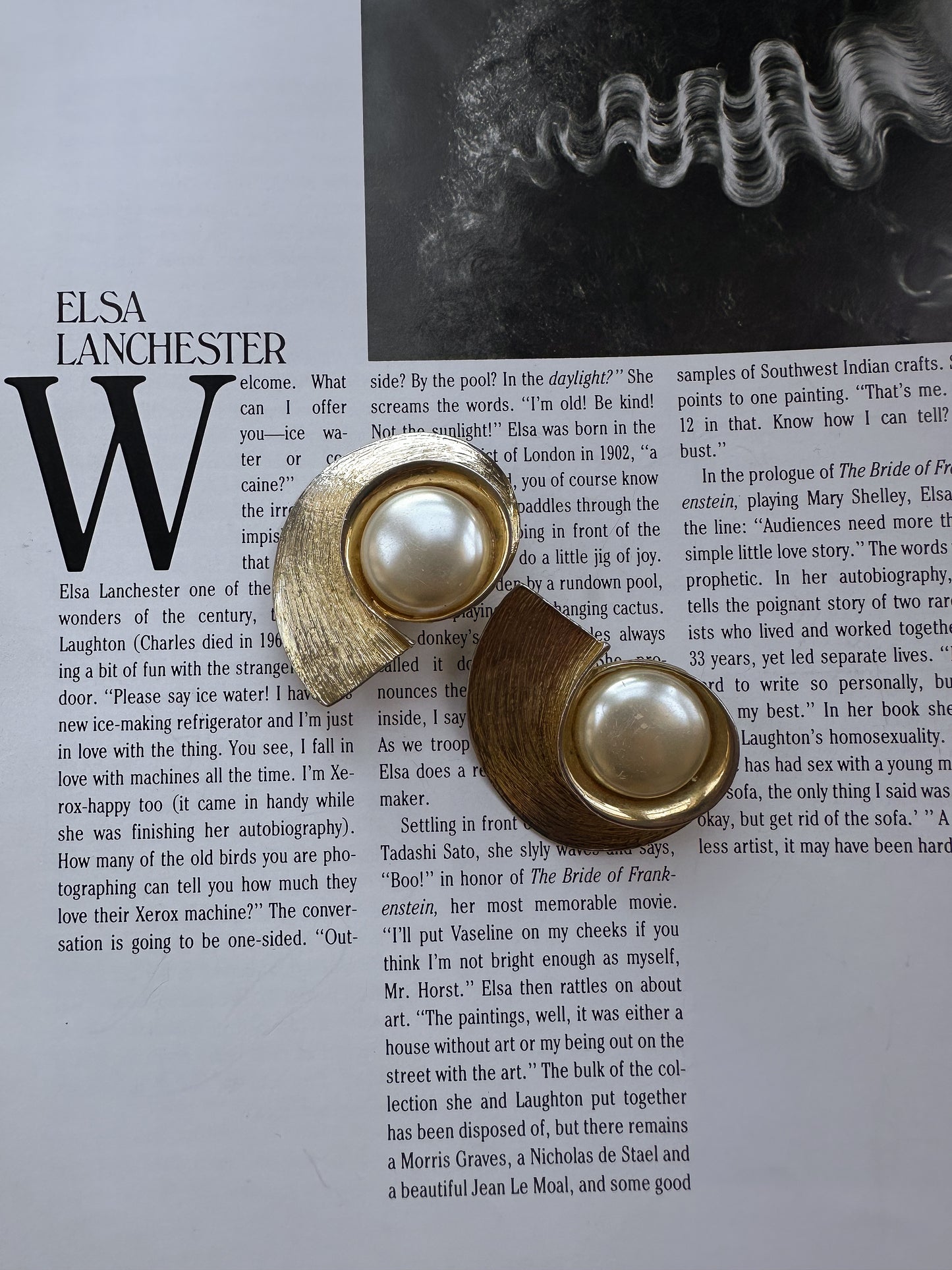Gold Tone Spiral Faux Pearl Earrings|Vintage Baazaar 