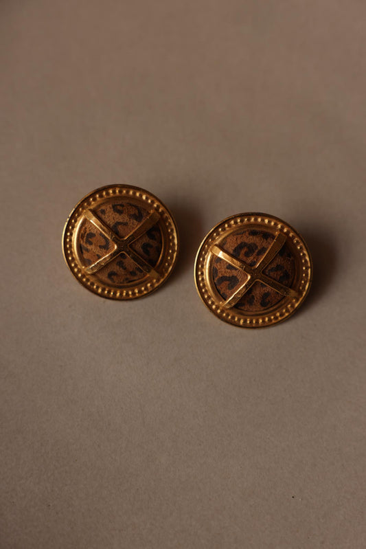 Leopard Suede and Matte Gold Clip-On Earrings