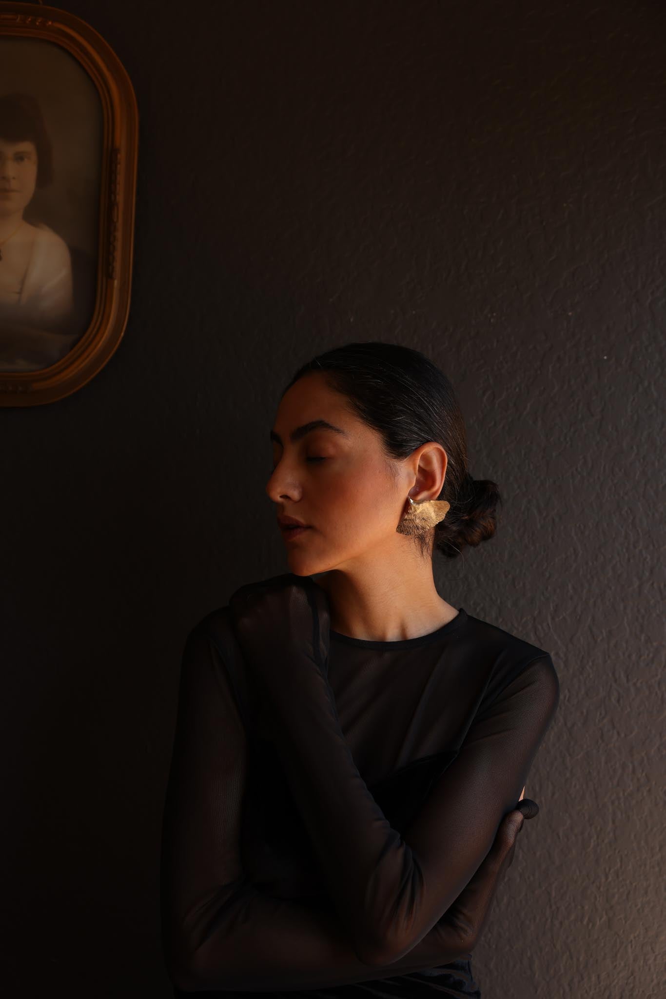 Golden Ginkgo Leaf Earrings|Vintage Baazaar 