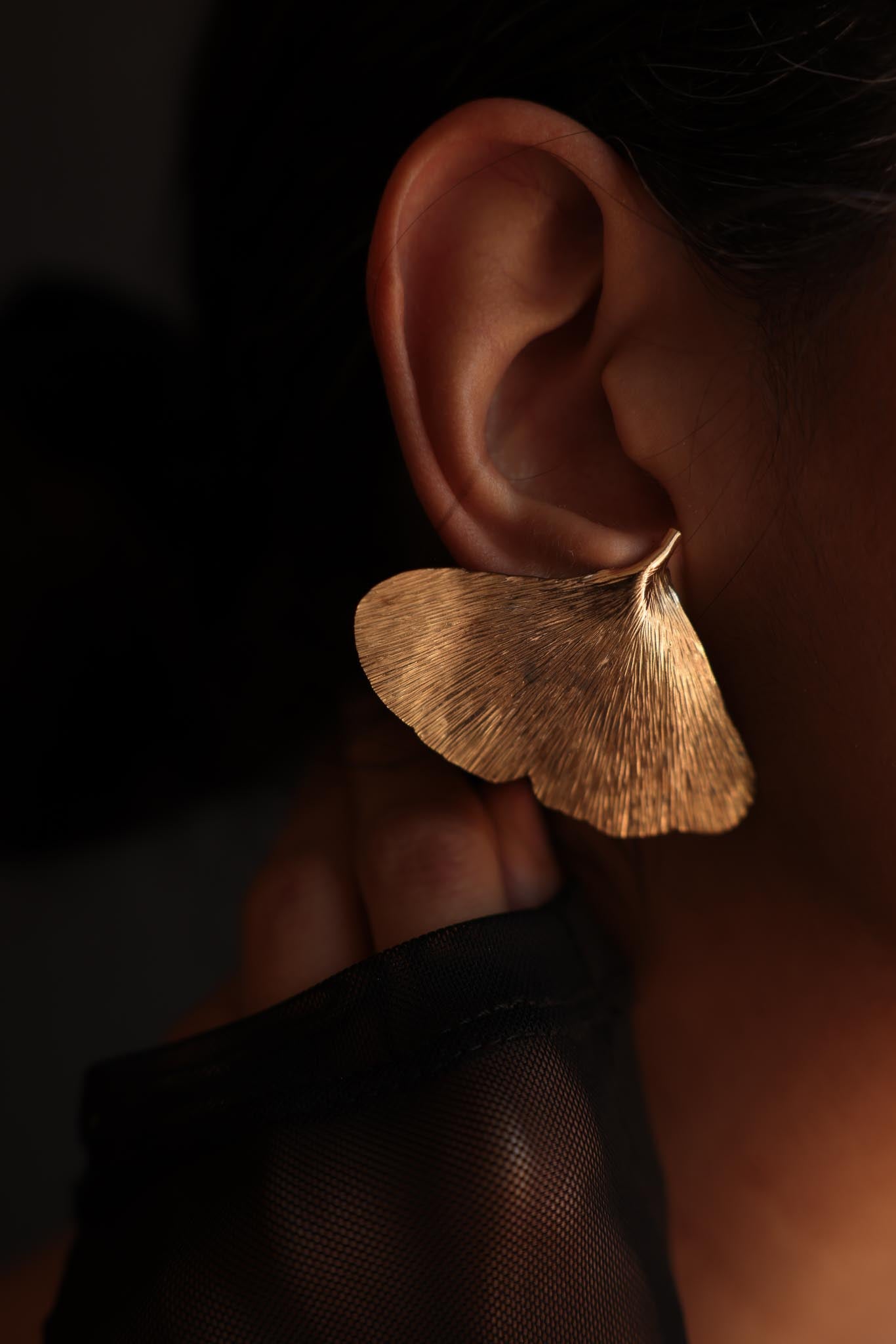 Golden Ginkgo Leaf Earrings|Vintage Baazaar 