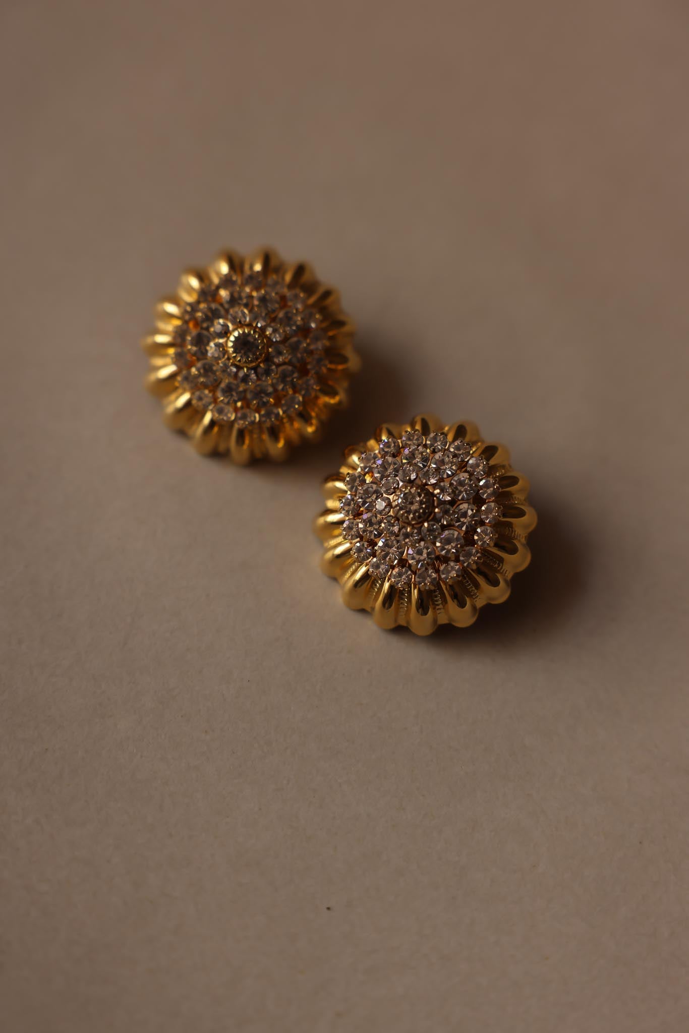 Gold Radiance Rhinestone Clip-On Earrings|Vintage Baazaar 
