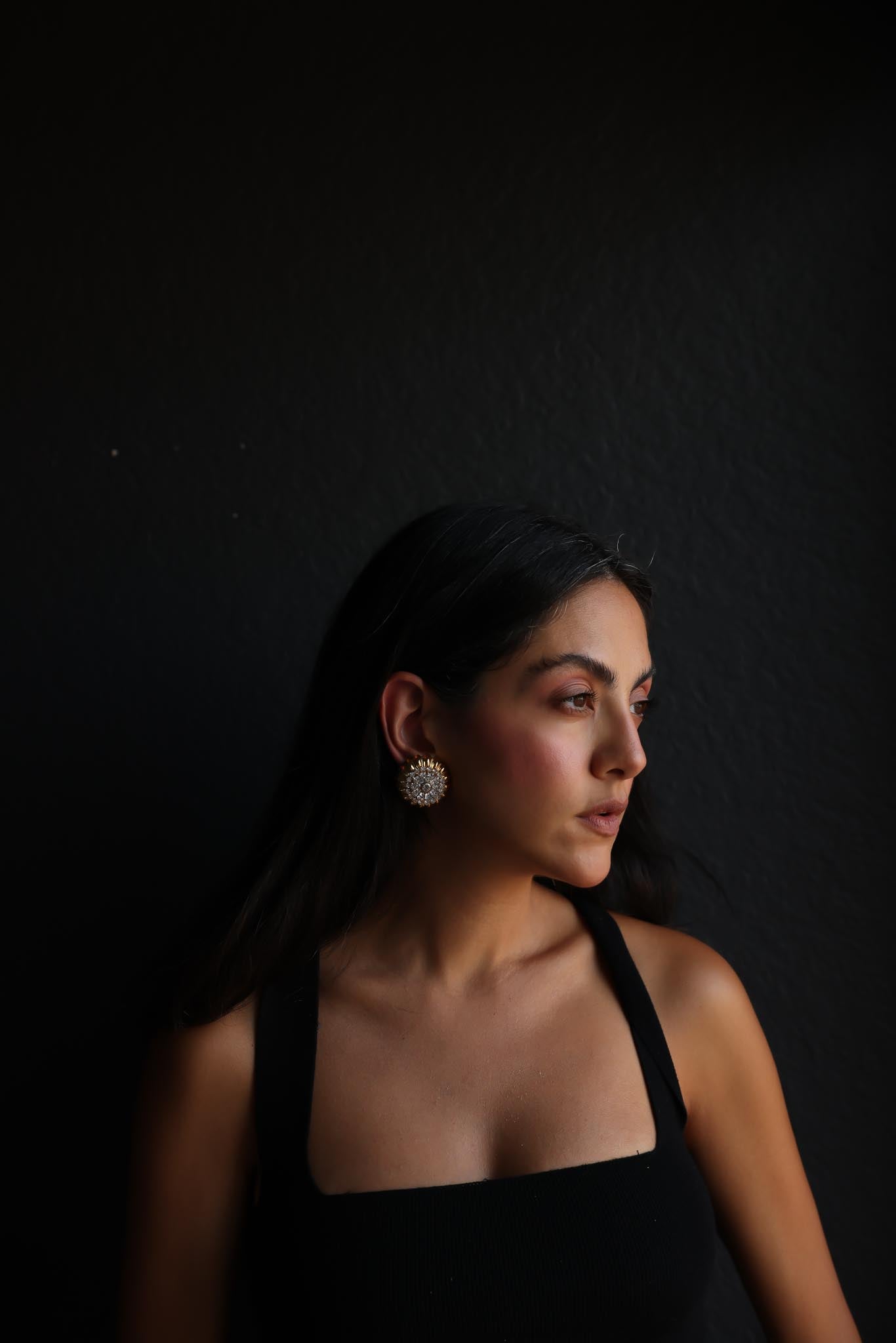 Gold Radiance Rhinestone Clip-On Earrings|Vintage Baazaar 