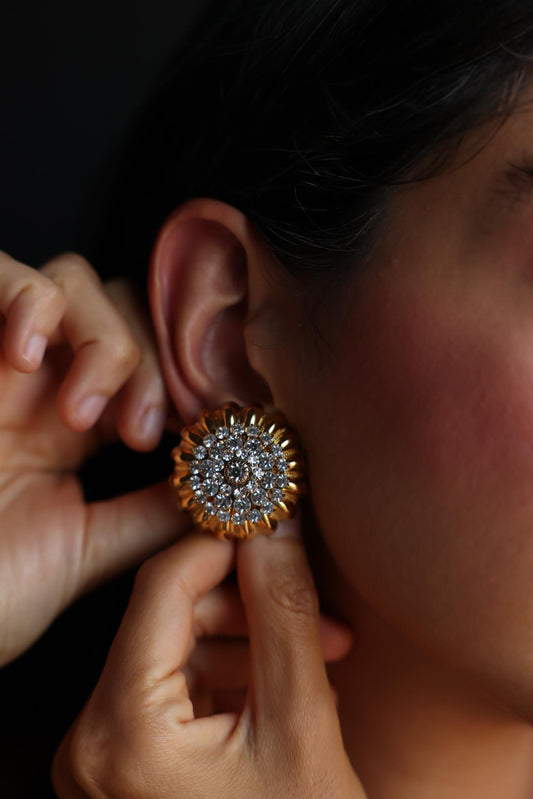 Gold Radiance Rhinestone Clip-On Earrings|Vintage Baazaar 