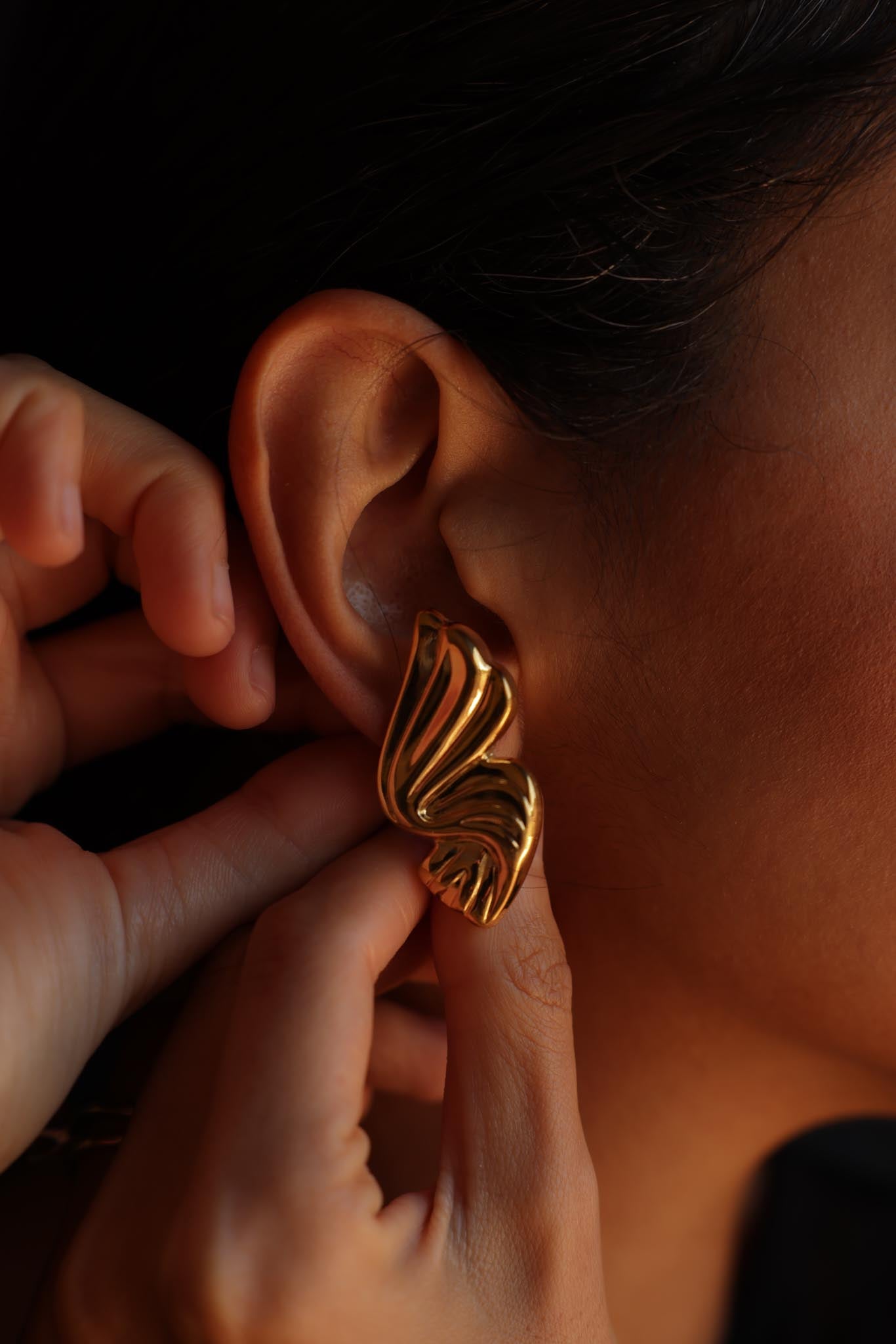 Golden Wave Clip On Earrings