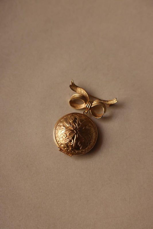 Gold Bow Locket Brooch|Vintage Baazaar 