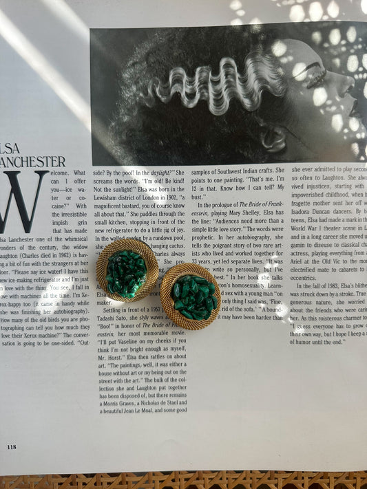 Emerald Treasure Mech Earrings|Vintage Baazaar 