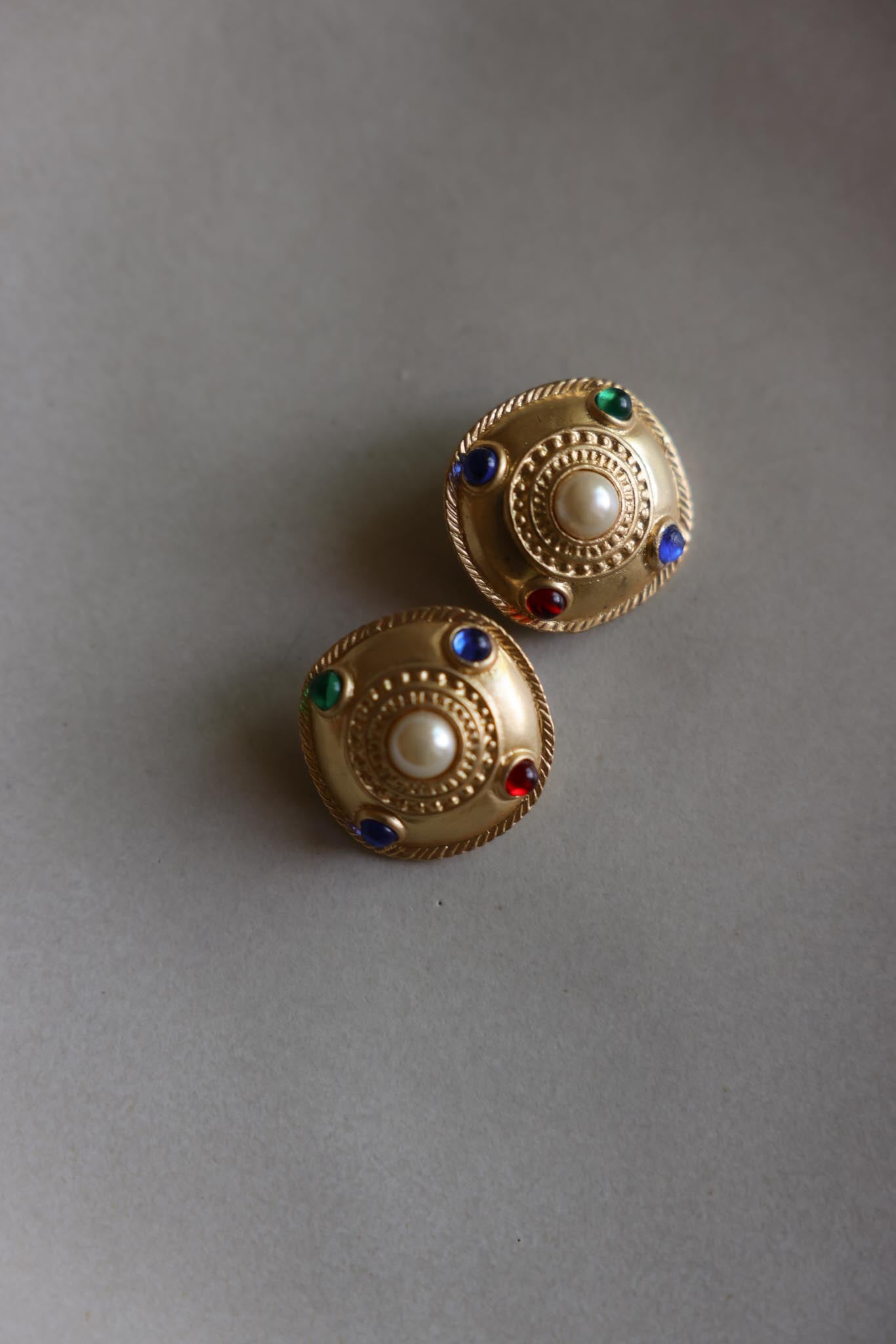 Matte Gold Multicolor Cabochon Clip-On Earrings