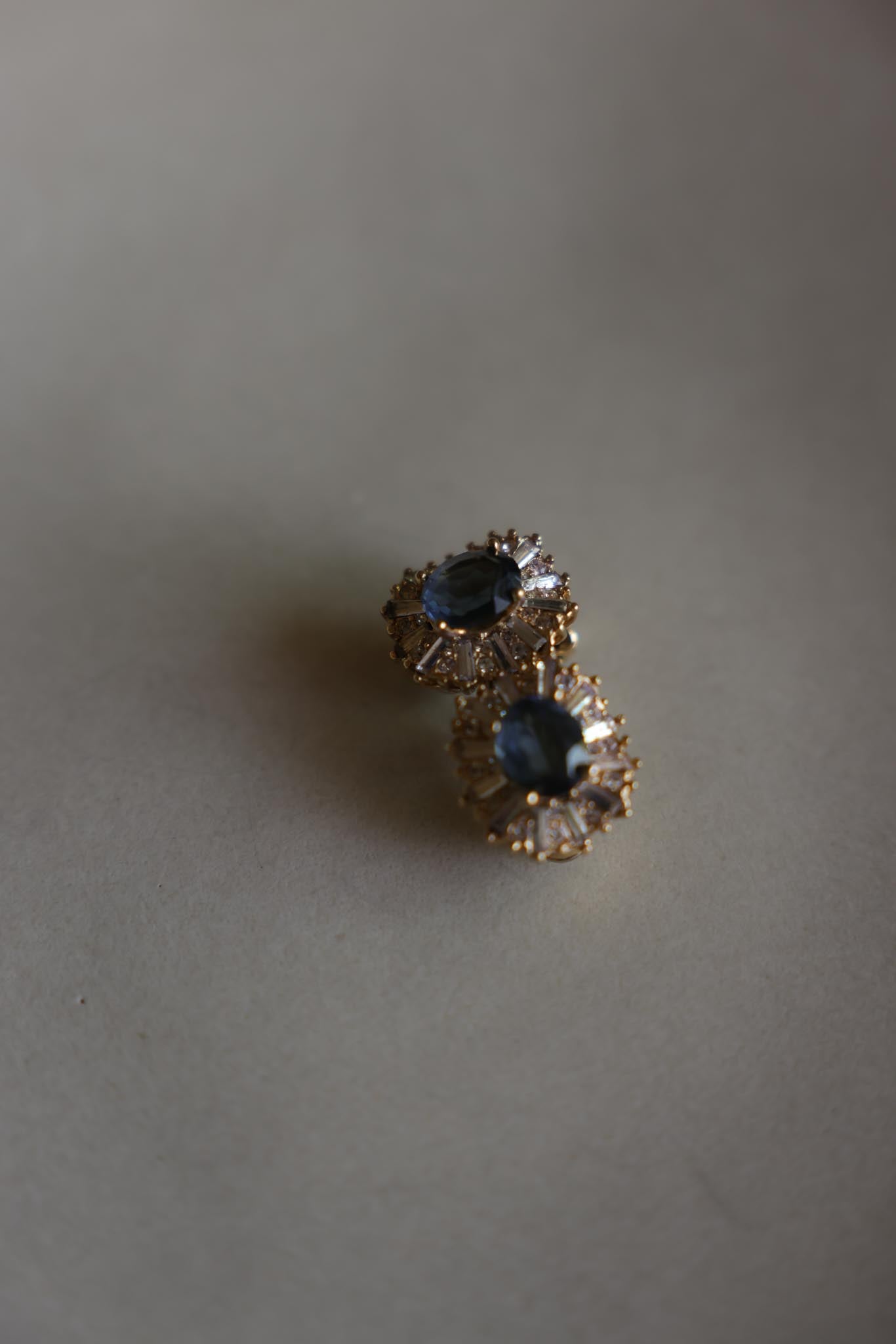 Blue Glass Rhinestone Clip-On Earrings