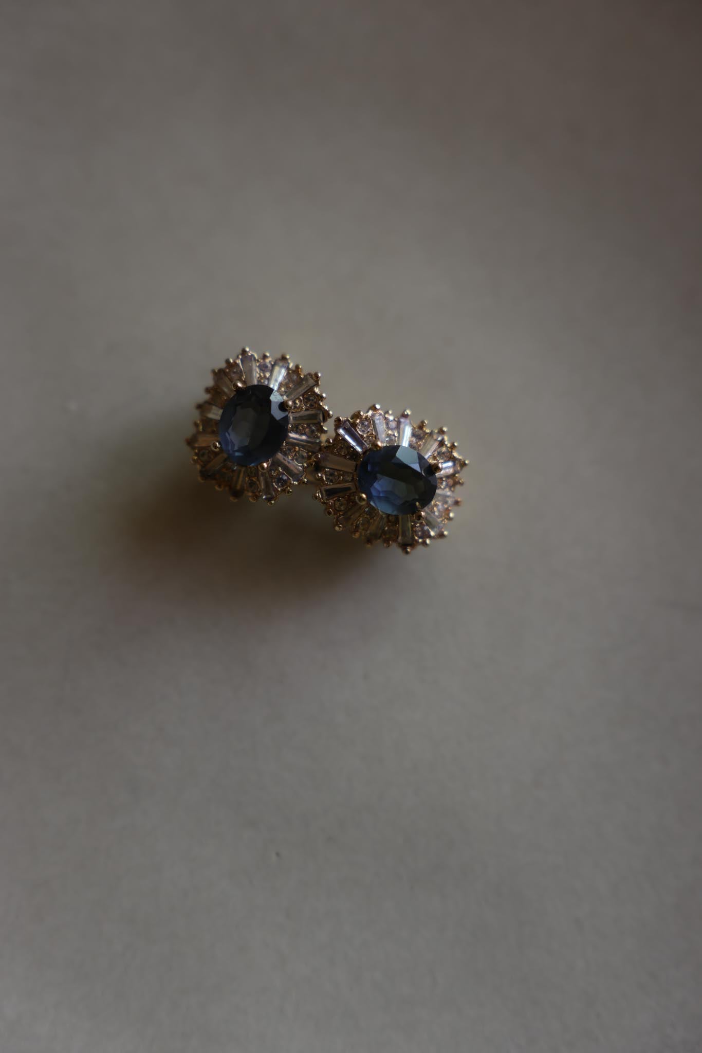 Blue Glass Rhinestone Clip-On Earrings