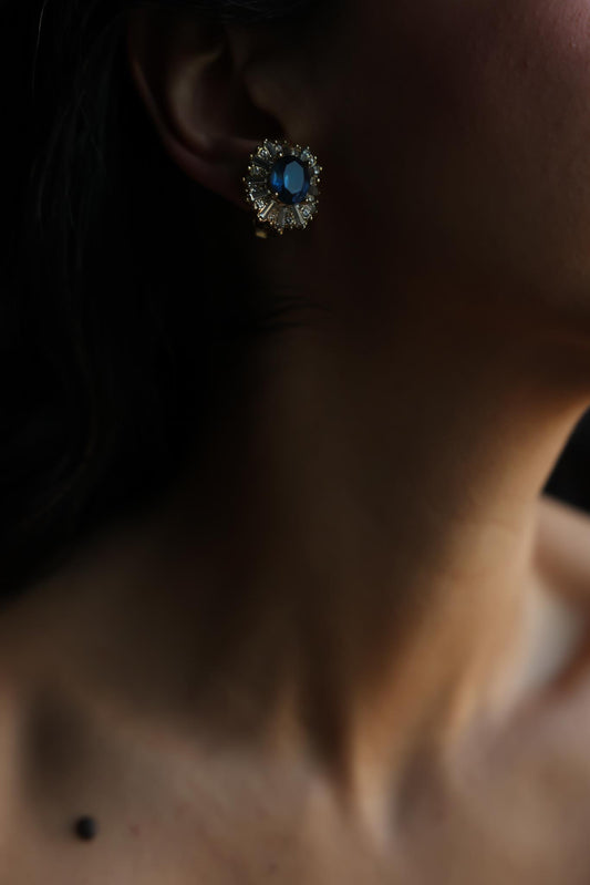Blue Glass Rhinestone Clip-On Earrings