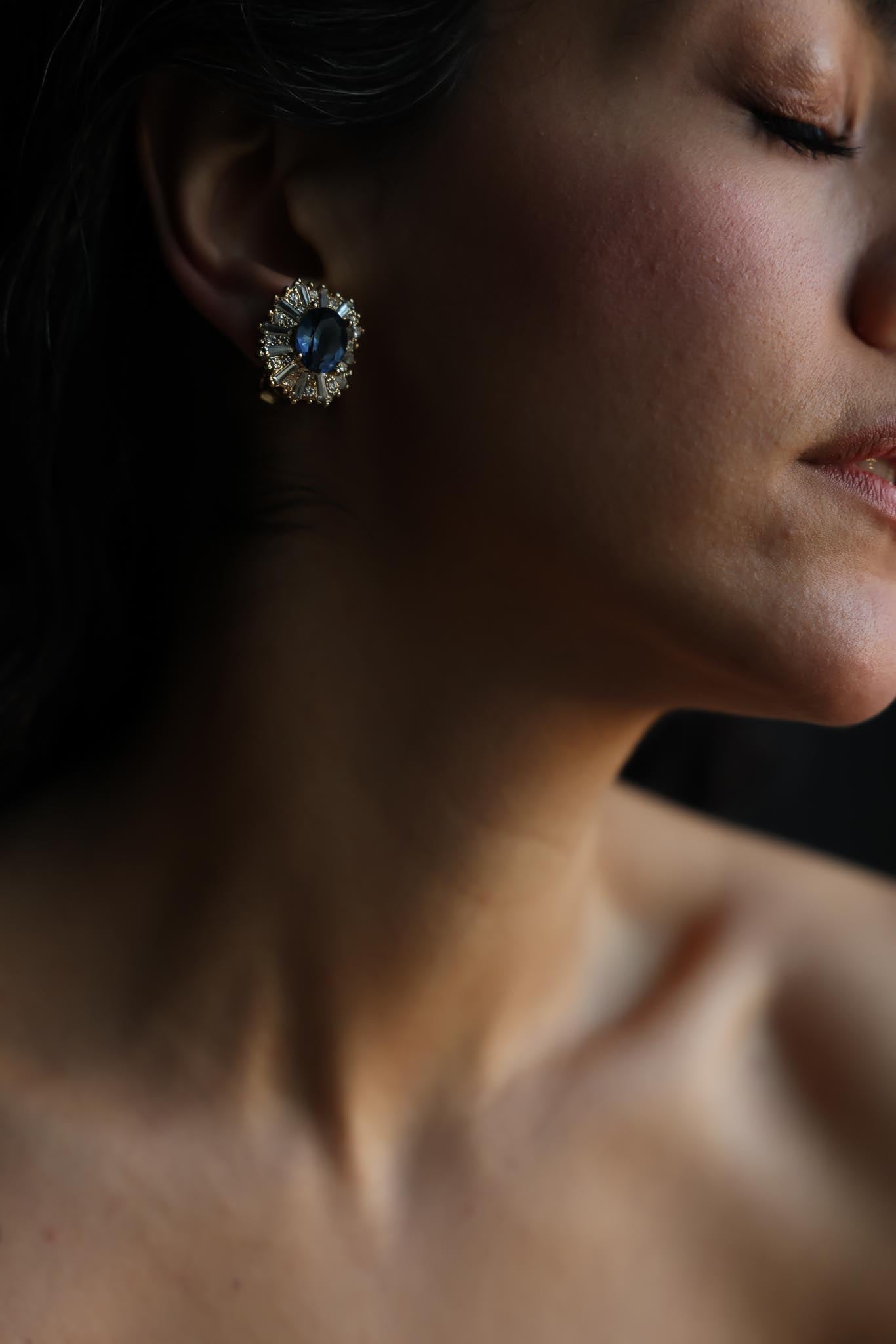Blue Glass Rhinestone Clip-On Earrings