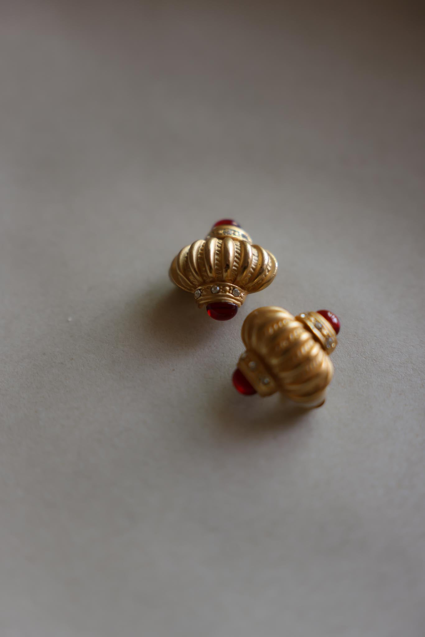 Matte Gold Red Cabochon Clip-On Earrings