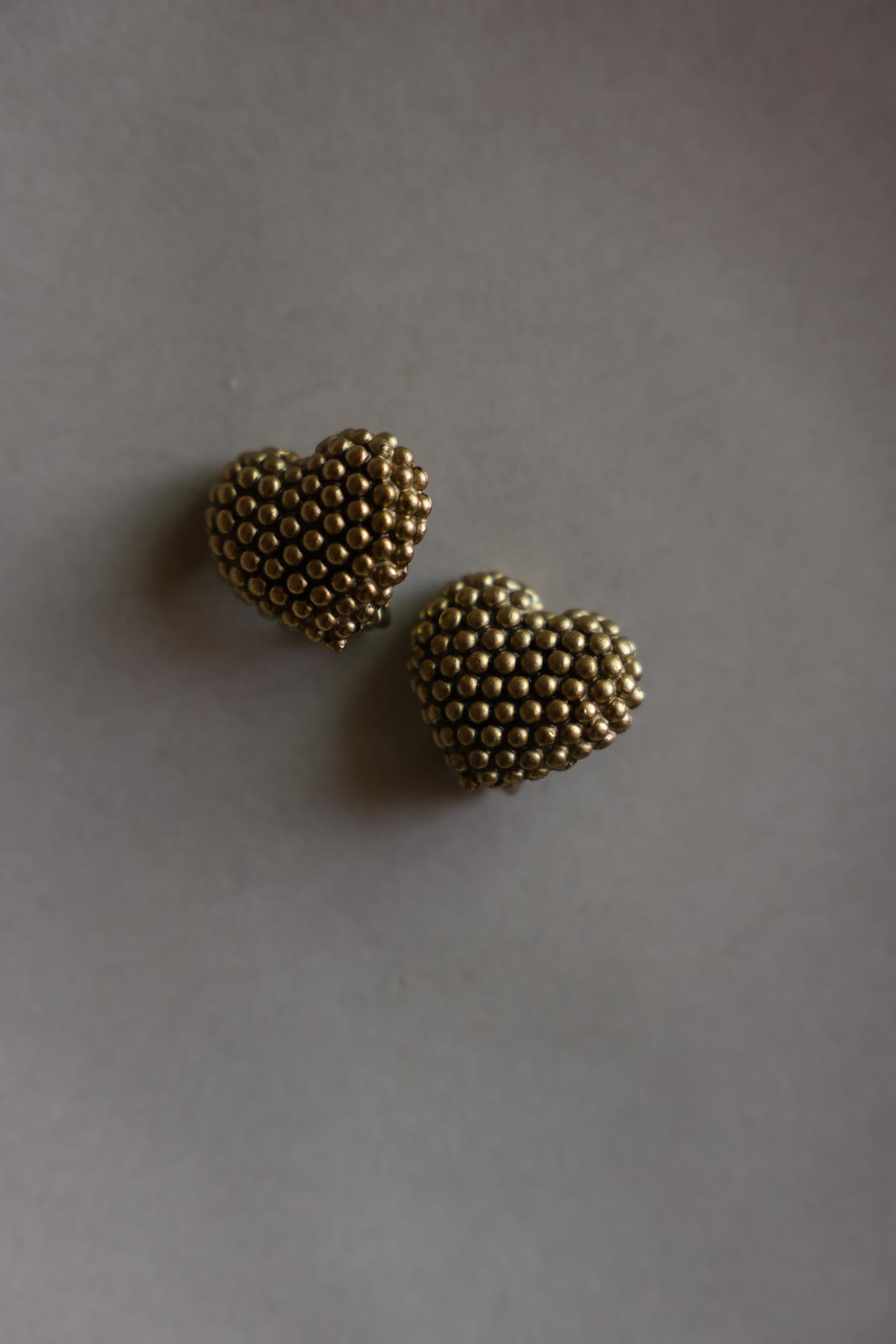 Gold Tone Textured Heart Clip-On Earrings
