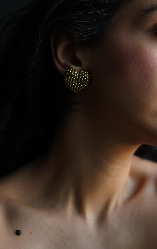Gold Tone Textured Heart Clip-On Earrings