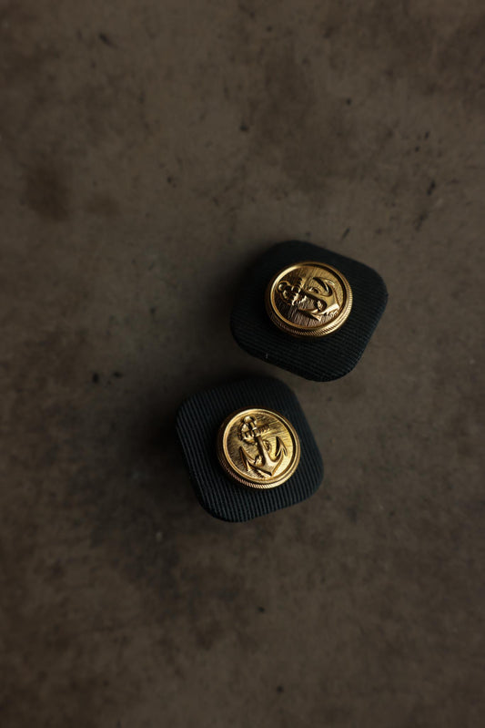 Black Fabric Anchor Clip-On Earrings