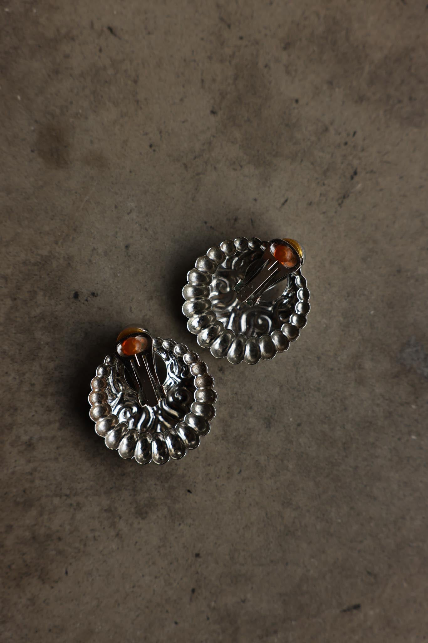 Silver Scroll Medallion Clip-On Earrings