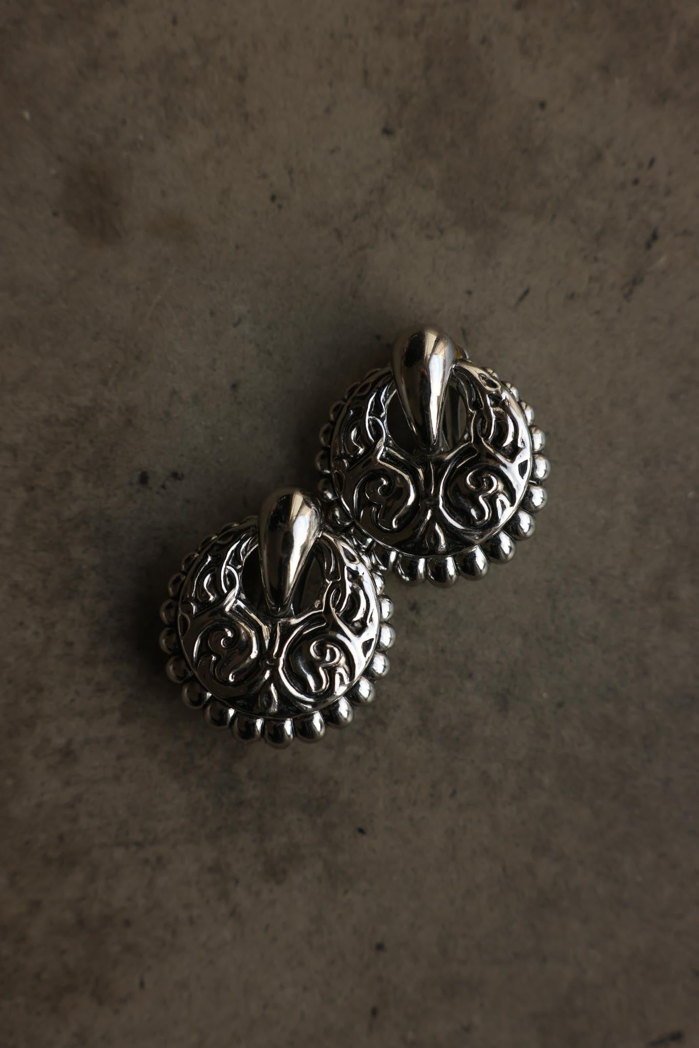 Silver Scroll Medallion Clip-On Earrings
